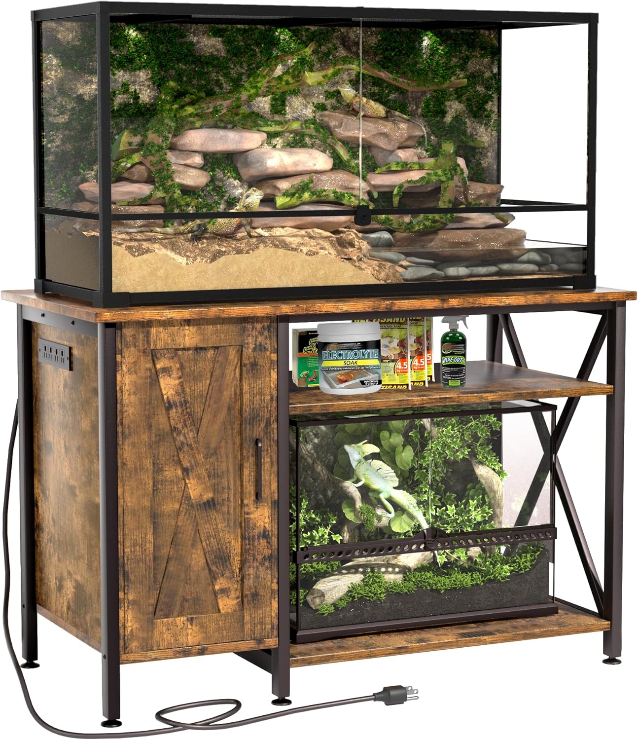 40-120 Gallon Reptile Tank Stand with Power Outlet, Terrarium Stand with Storage Cabinet, 48" X 24" Tabletop, Reptile Terrarium,Turtle Tank Rustic Brown PG08XYN