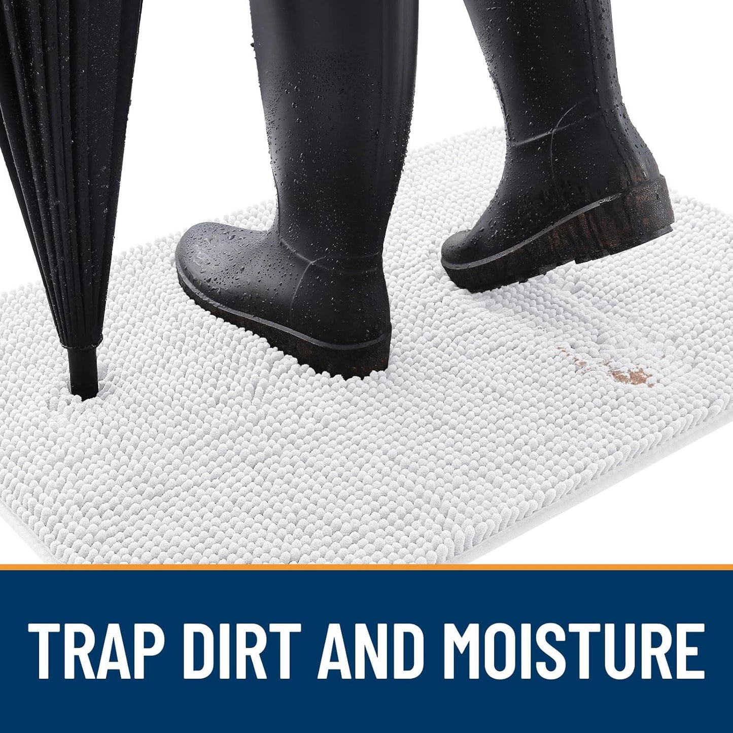 OLANLY Dog Door Mat for Muddy Paws 48x30, Absorbs Moisture and Dirt, Absorbent Non-Slip Washable Doormat, Quick Dry Chenille Mud Mat for Dogs, Entry Indoor Entryway Carpet for Inside Floor, White