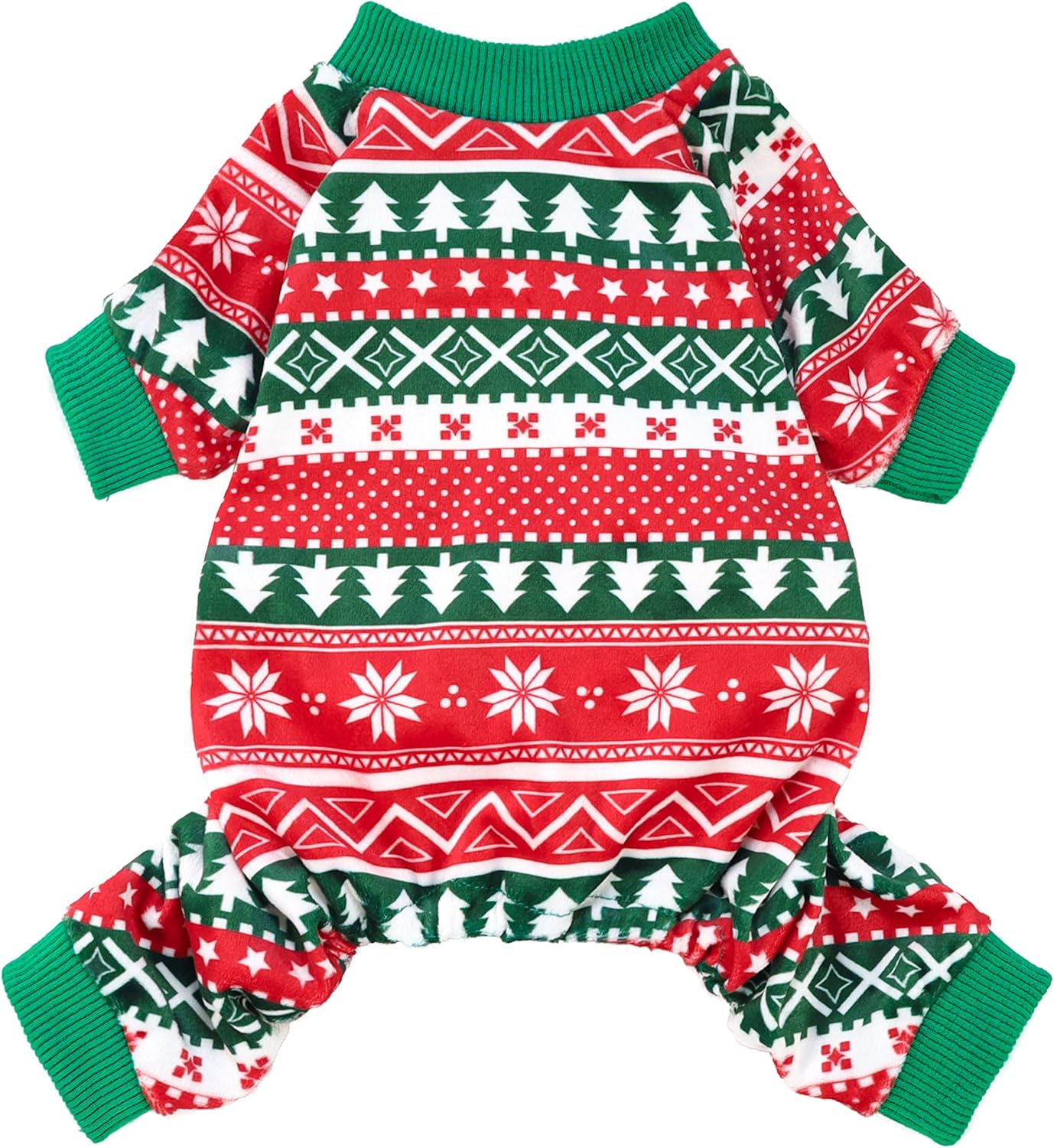 Fitwarm Dog Christmas Outfit, Holiday Pet Clothes for Small Dogs Boy Girl, Festive Pajamas with Feet, Puppy Onesie, Red, Green, XL