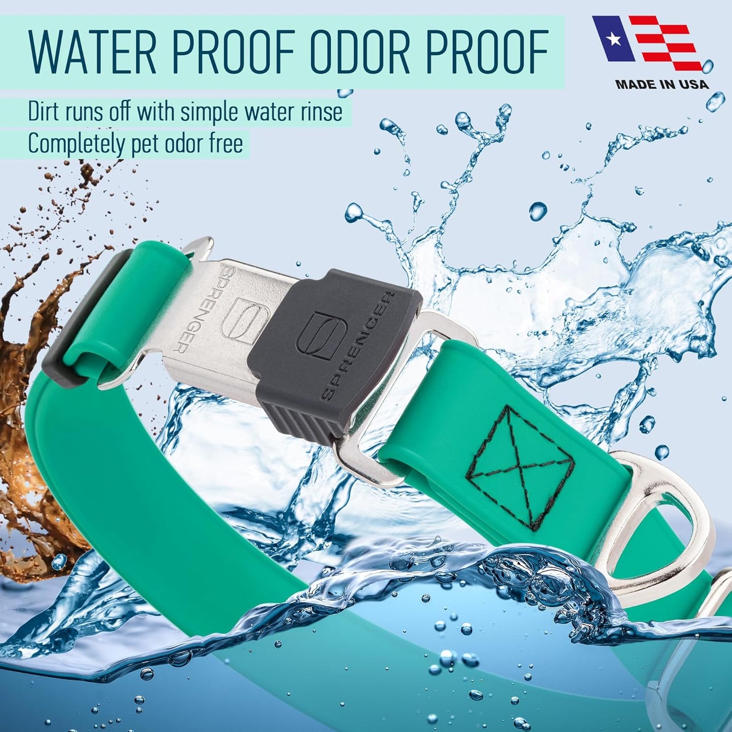 Dogline Biothane Waterproof Dog Collar with Herm Sprenger Stainless Steel Quick Release Buckle – Heavy Duty Tactical Durable Collar for Dogs – Comfortable and Safe Pet Collar, W 3/4" L 12-19", Teal