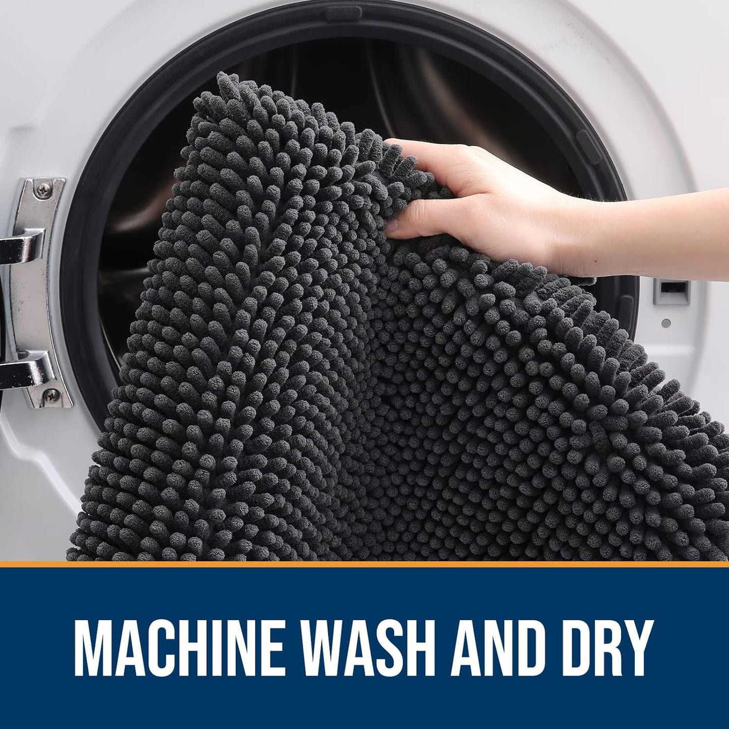 OLANLY Dog Door Mat for Muddy Paws 34x21, Absorbs Moisture and Dirt, Absorbent Non-Slip Washable Doormat, Quick Dry Chenille Mud Mat for Dogs, Entry Indoor Entryway Carpet for Inside Floor, Dark Grey