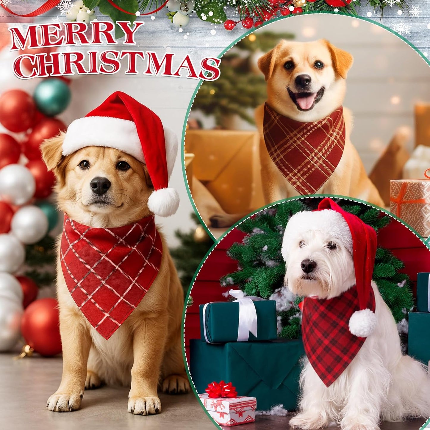 Weewooday 50 Pcs Christmas Dog Bandanas Bulk Xmas Red Buffalo Plaid Bandanas for Dogs Soft Bibs Adjustable Triangle Scarf for Small Medium Large Pets Costume (25.6 x 17.7 x 17.7 Inch)