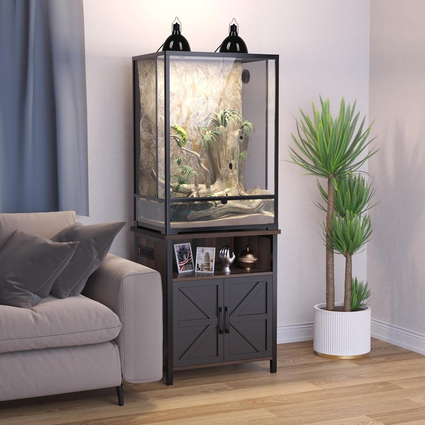 GDLF Terrarium Stand Reptile Tank Stand with Accessories Storage and Power Outlets for 24”Wx18”D Reptile Terrarium