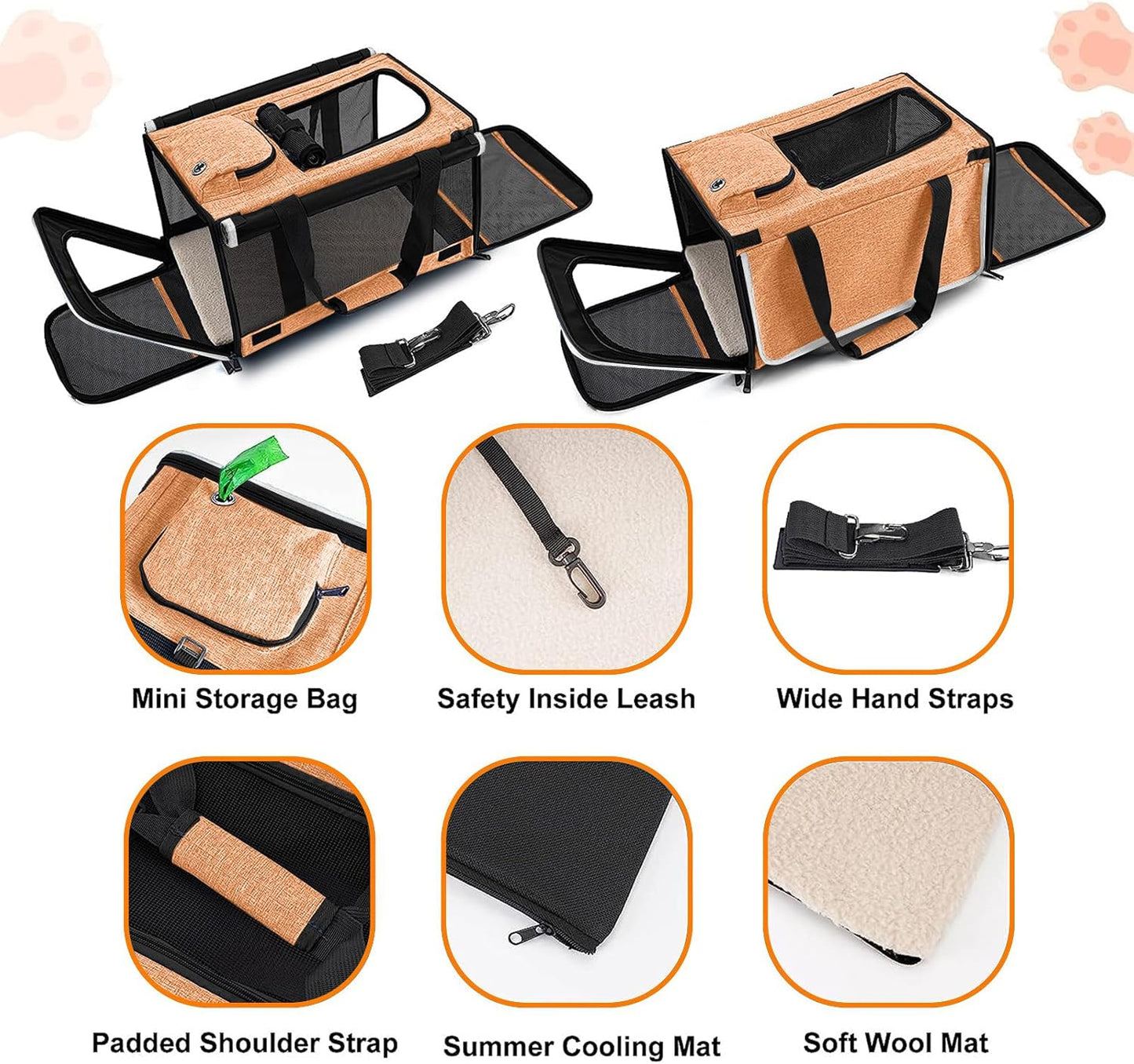 Dog Carry Bag for Puppy Pet Soft-Shell Portable Kennel Crate for 0-15 lbs Foldable Pomeranian Travel Cage Tea Cup Yorkie Carrier Purse Indoor Carrying Case Cat Supply Melon Tiny Dog Melon