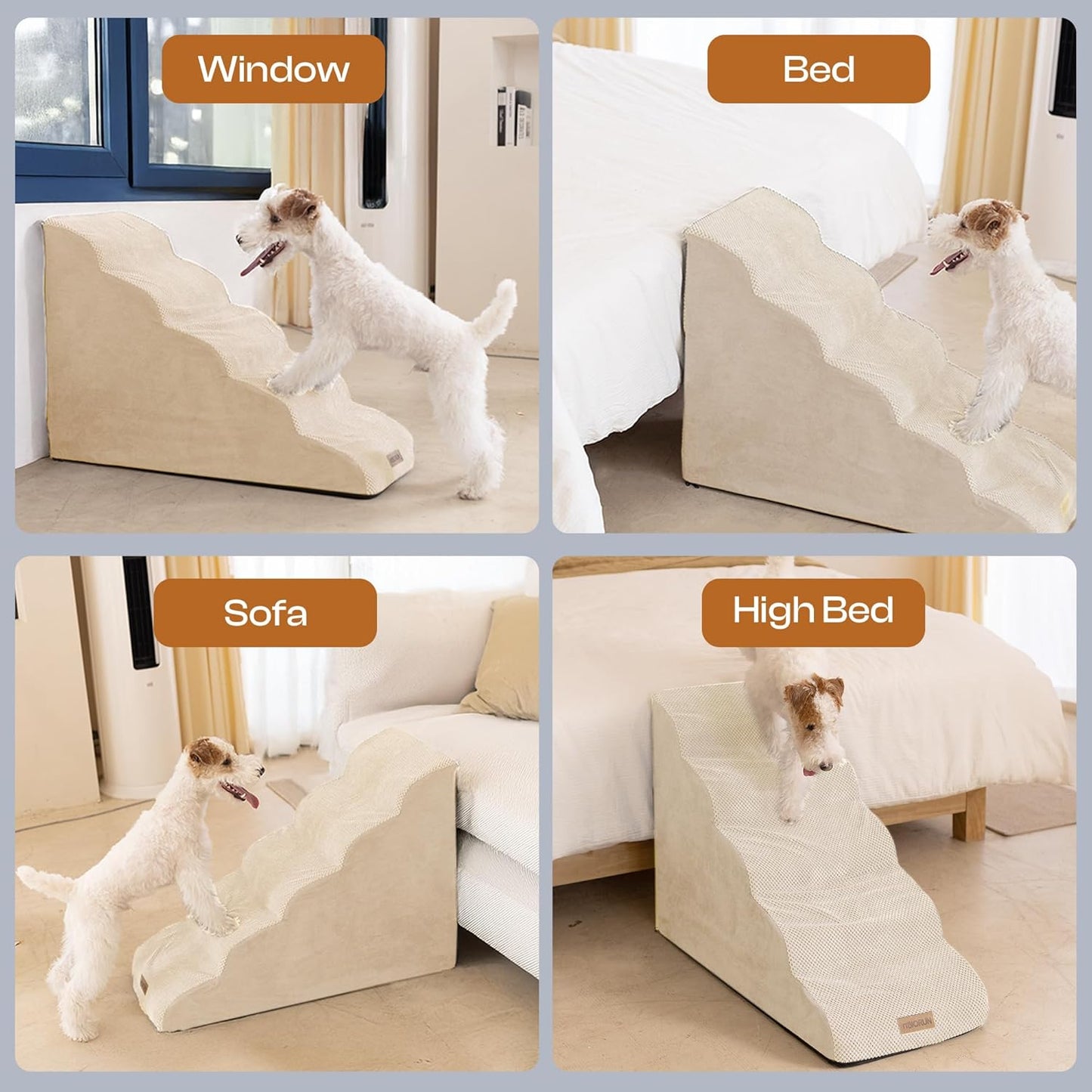 Dog Stairs for High Beds, Extra Tall 24.5" 5-Step Pet Steps for Medium & Small Dogs, Foam Ramp for Tall Couch & Bed, Washable Cover - Dog Steps for Bed