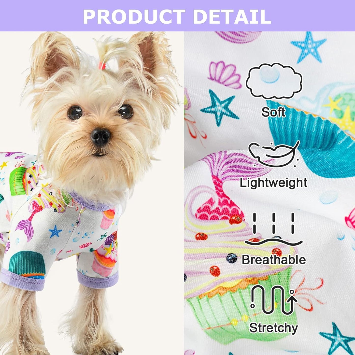 Dog Pajamas Pjs Summer Dog Clothes for Small Dogs Girl - Boy - Medium Size Dogs, Soft Stretchy Puppy Clothes Doggie Onesies Fall Cat Pet Jammies Outfit (Cake Purple, Medium)