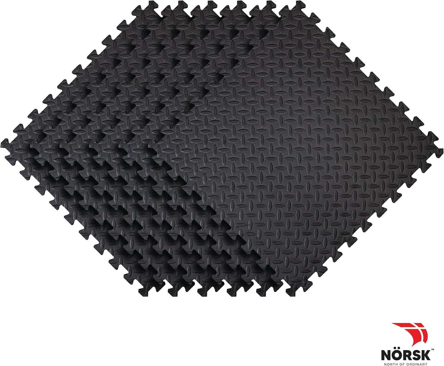 Norsk Foam Floor Gym Mats with Interlocking Tiles, .47" Thick, 24"x24", 54-Pack, 216 Square Feet, Diamond Plate Design, Black