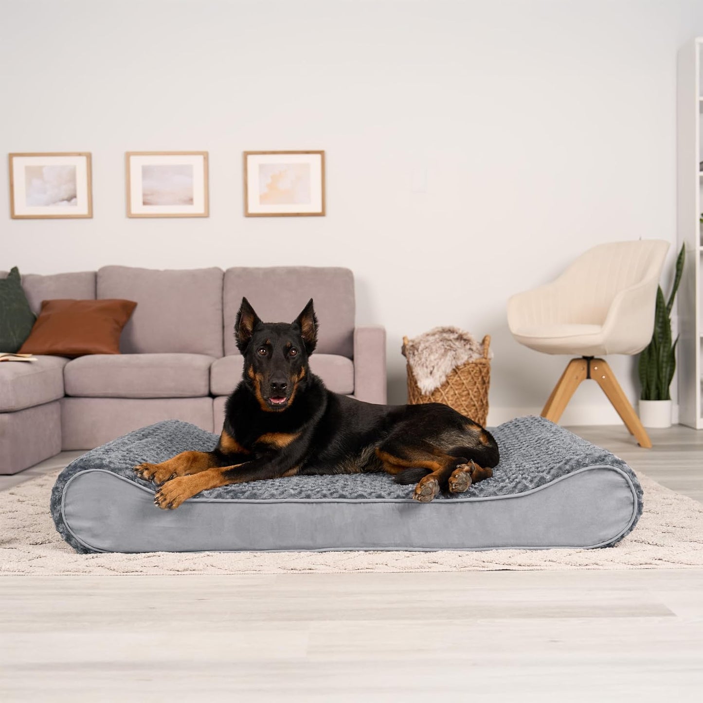 Furhaven Orthopedic Dog Bed for Large Dogs w/ Removable Washable Cover, For Dogs Up to 150 lbs - Ultra Plush Faux Fur & Suede Luxe Lounger Contour Mattress - Gray, Jumbo Plus/XXL