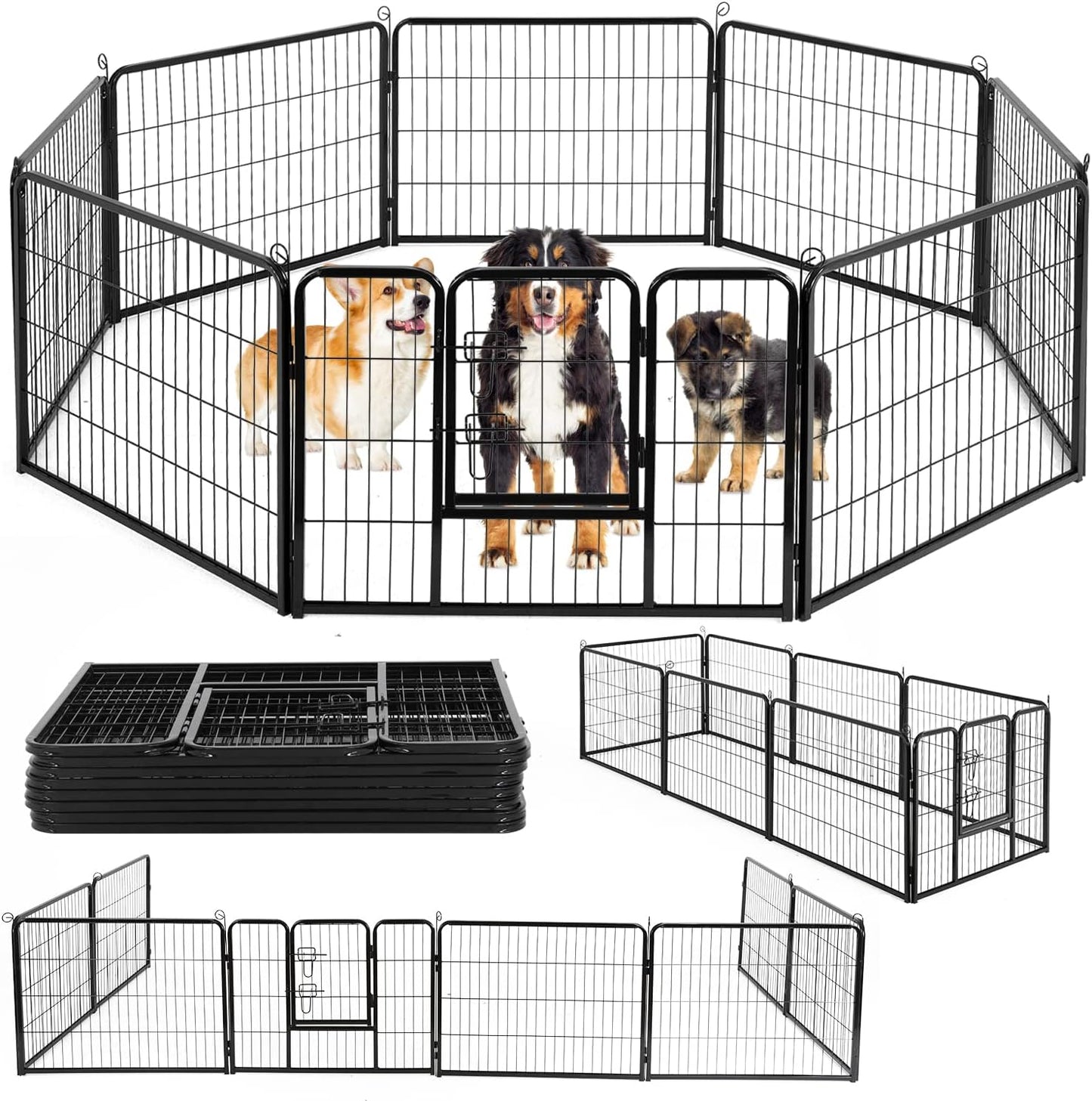 BestPet Dog Playpen Indoor 24 inch 8 Panels Metal Dog Pen Pet Dog Fence Outdoor Exercise Pen with Doors,Pet Puppy Playpen for RV Camping Yard, Black