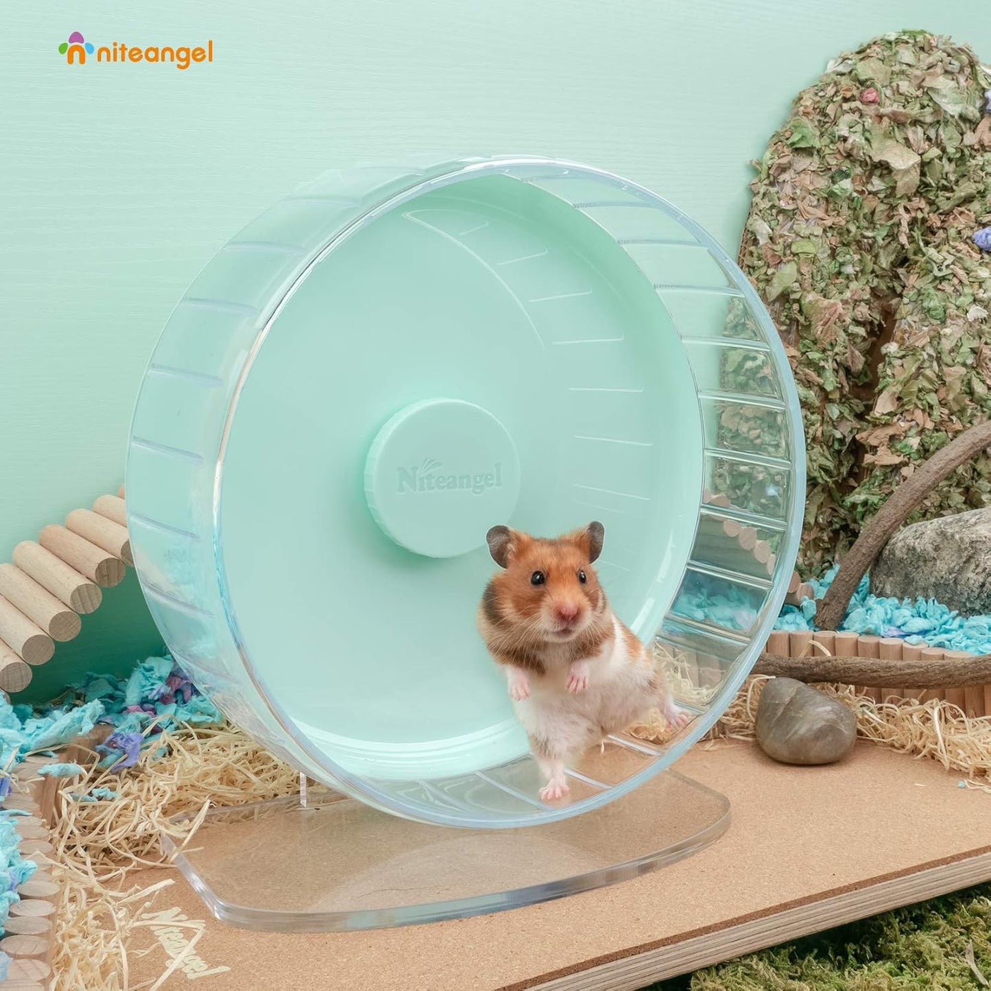 Niteangel Super-Silent Hamster Exercise Wheels: - Quiet Spinner Hamster Running Wheels with Adjustable Stand for Hamsters Gerbils Mice Or Other Small Animals (M, Mint Green)