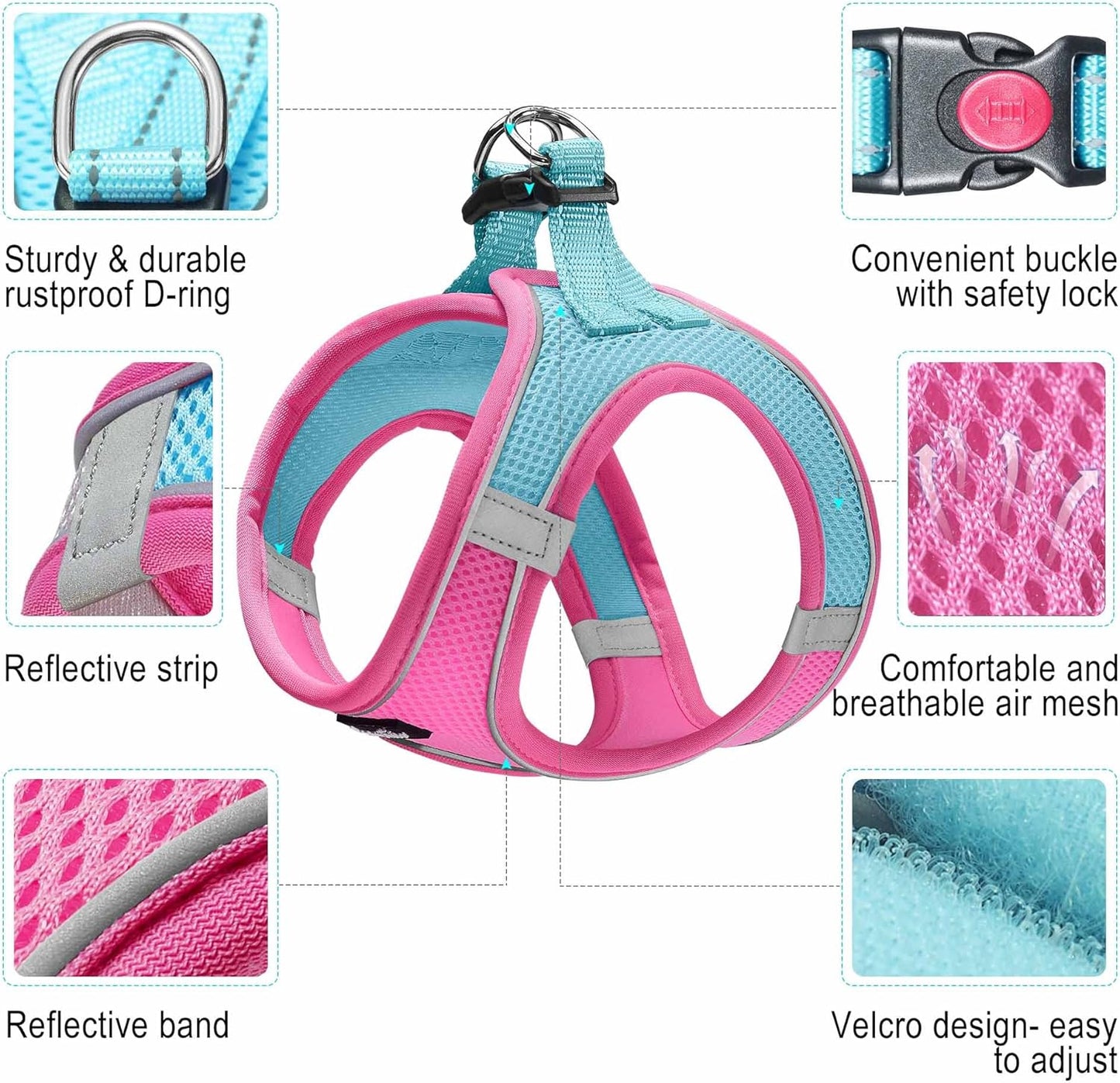 haapaw Dog Harness with Leash Set, No Pull Adjustable Reflective Step-in Puppy Harness with Thickened Padded Vest for Extra-Small/Small Medium Dogs