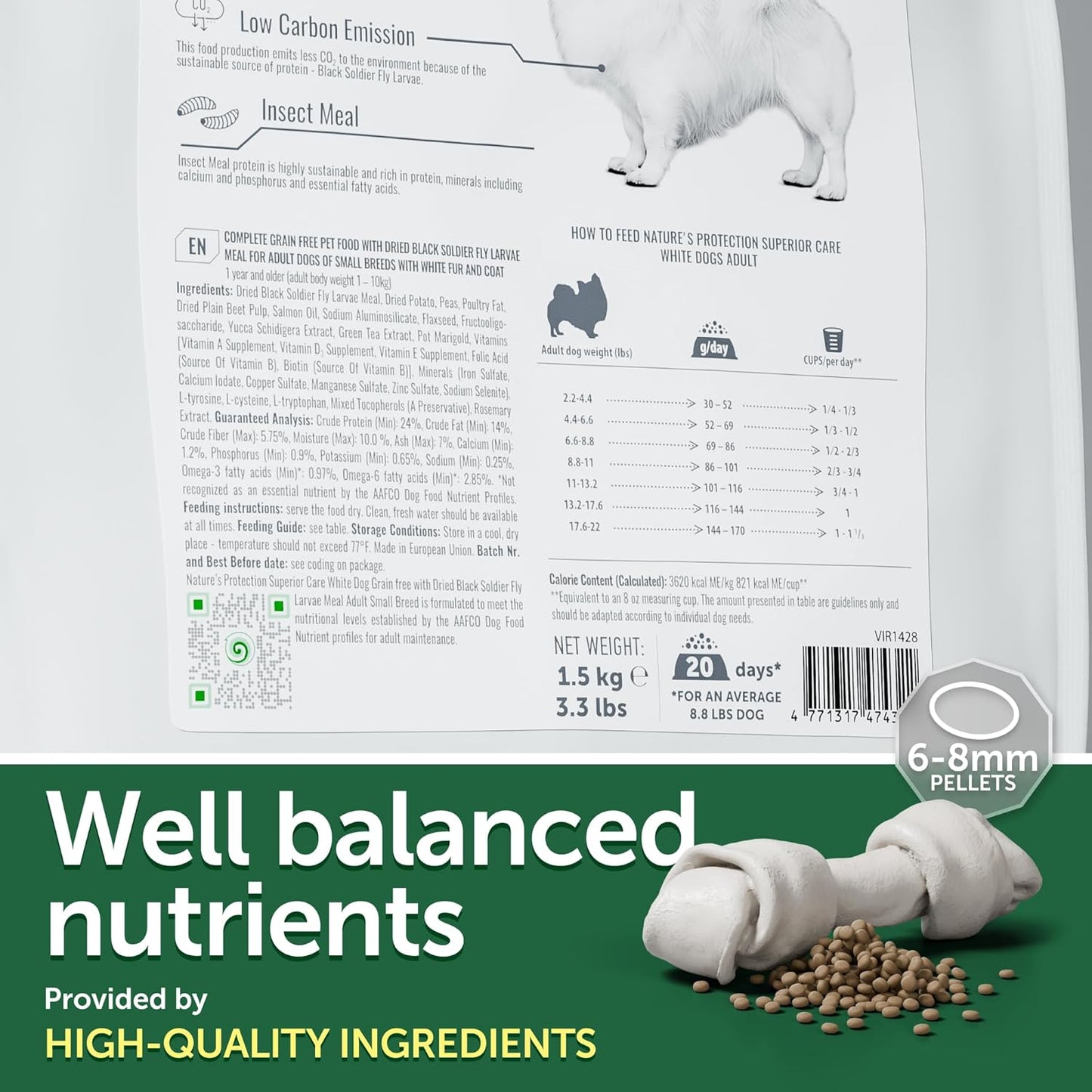 Nature's Protection Hypoallergenic Small Breed Dry Dog Food - High Protein, Grain Free Tear Stain Formula - Dog Kibble for Sensitive Stomachs for Adult Light Fur Dogs (Superior Care - Insect, 22 lb)