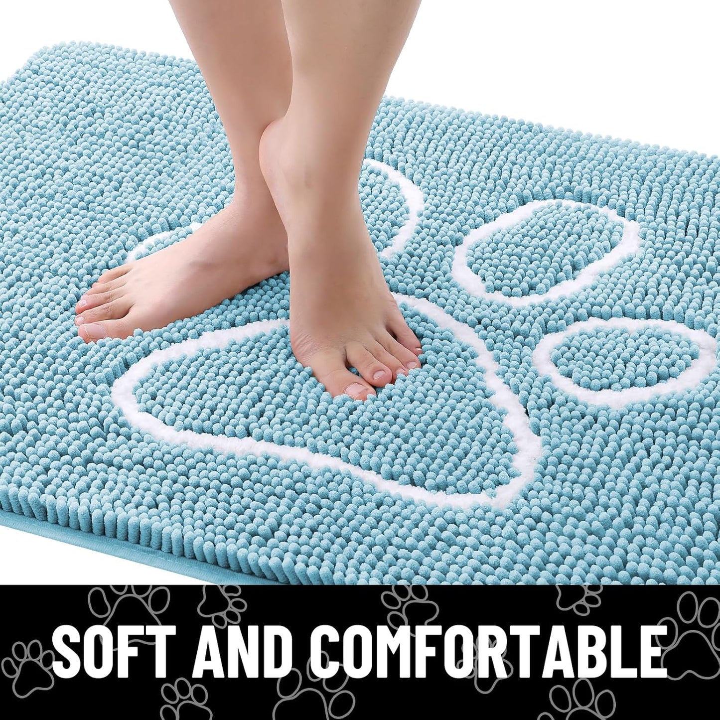 Smiry Dog Door Mat for Muddy Paws, Absorbent Dirt Trapper Non Slip Quick Dry Washable Chenille Mat for Mud Dogs, Entry Rug for Indoor and Outdoor (40x32 Inches, Sky Blue)