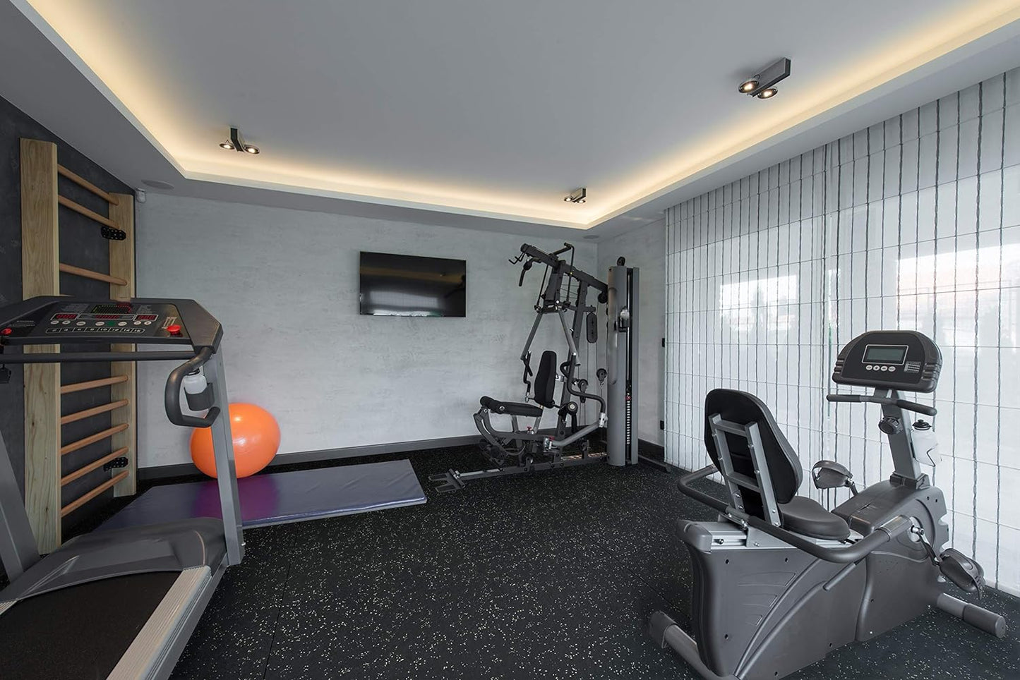 Playsafer Genaflex Rubber Gym Floor Mat, Heavy Duty Commercial Protective Gym Flooring Roll - 8mm Thick (4' X 6', 15% Grey)