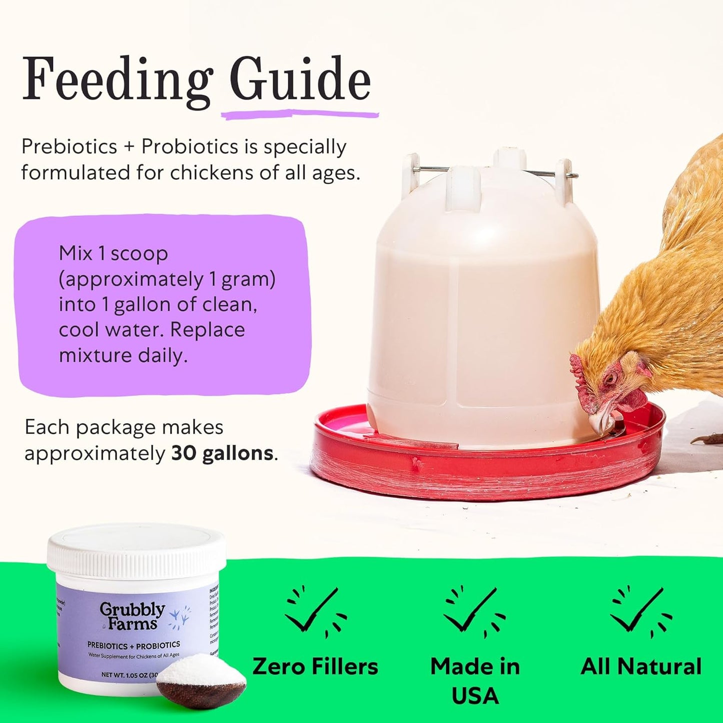 Grubbly Farms Prebiotics + Probiotics for Chickens (30 Day)