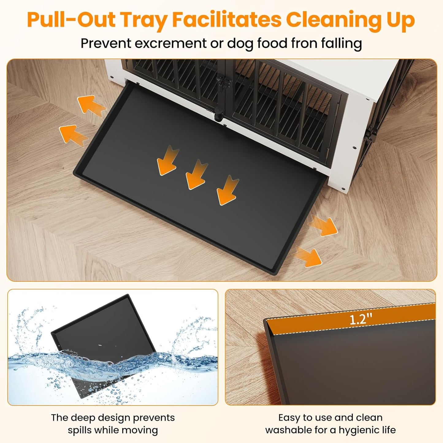 Dog Crate Furniture, Dog Crate End Table for Small and Medium Dogs,Wooden Cage Kennel Furniture Indoor, Modern Dog Crate with Multi-Purpose Removable Tray, Double-Doors Dog Furniture, White