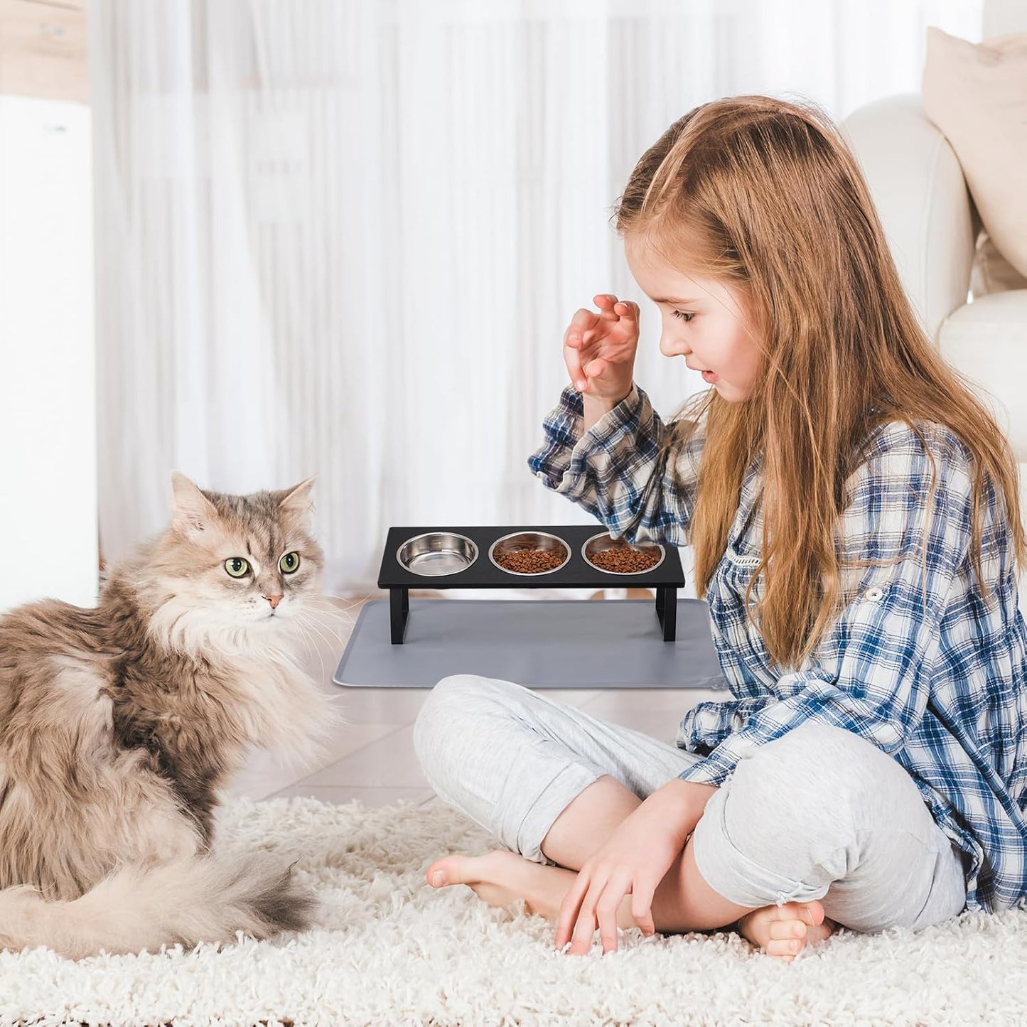 Stainless Steel Raised Cat Food Bowl for 3 Bowls, 4.7-Inch Replaceable Cat Bowl, 3 Pack （Only fit 4.7 inch 3 Bowls）