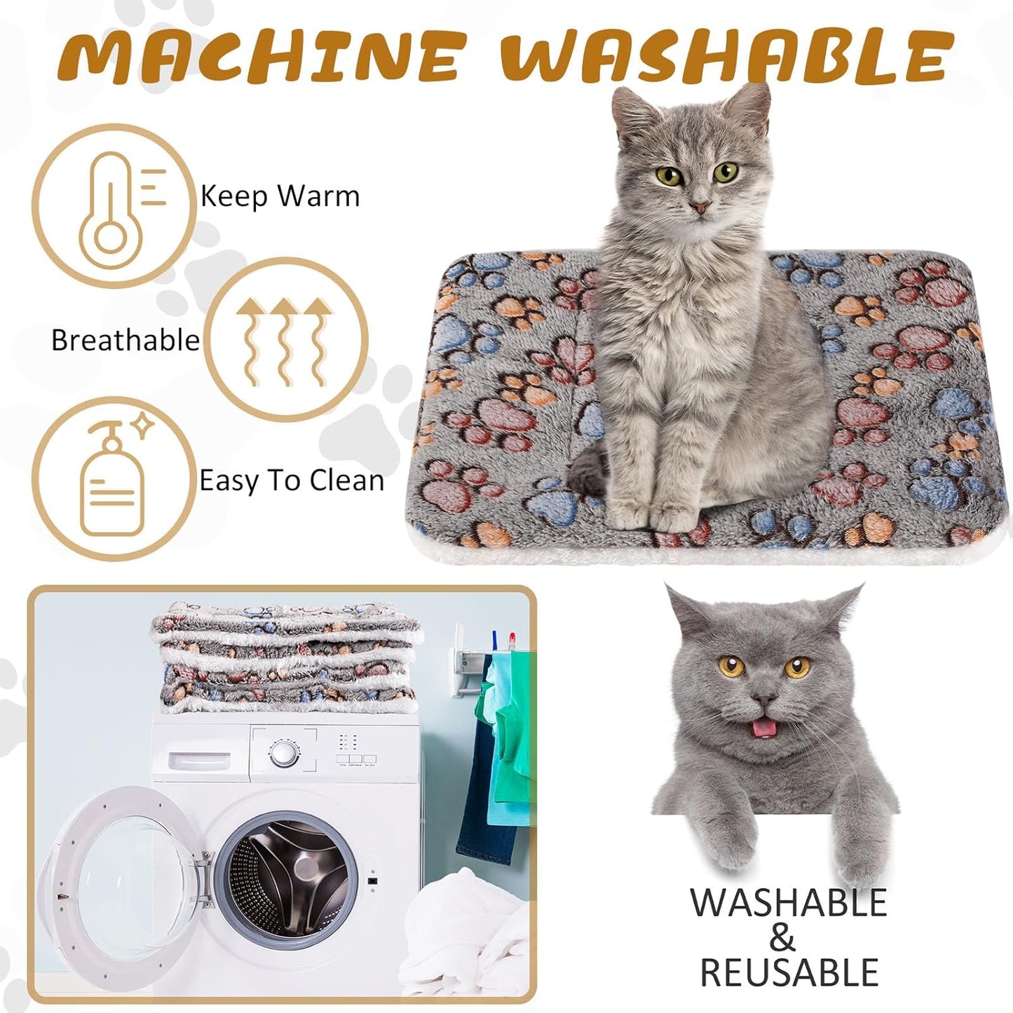 4 Pack Ultra Soft Dog Cat Bed Mat with Cute Prints Reversible Fleece Dog Crate Kennel Pad Cozy Washable Thickened Hamster Guinea Pig Pet Bed Mat for Small Animals(21 x 14 Inches,Gray)