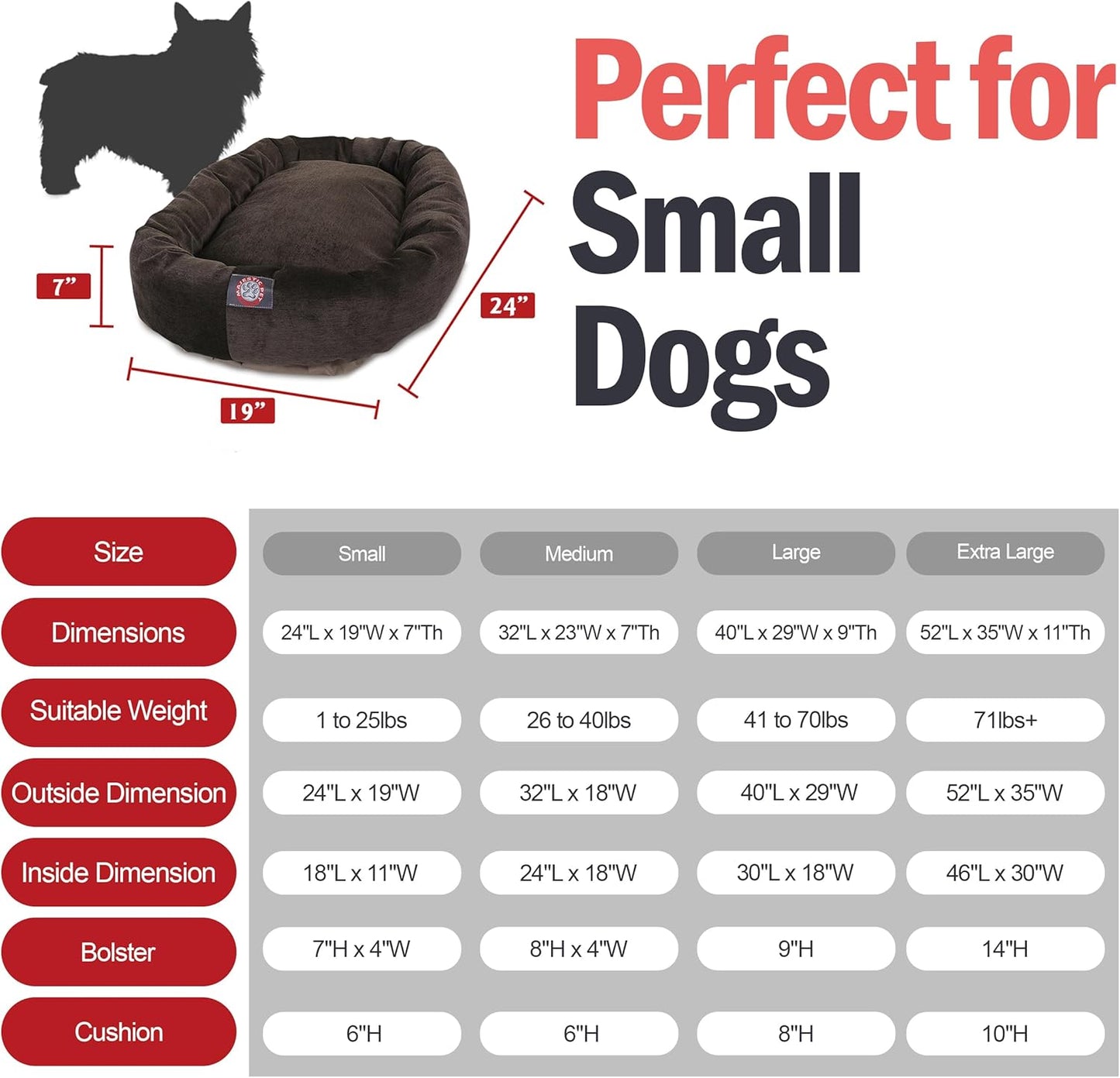 Majestic Pet Storm 24" Micro Velvet Dog Bed, Soft Round Pet Bed with Spine Support, Water Resistant, Machine Washable, 24x19x7 (inch) - Small