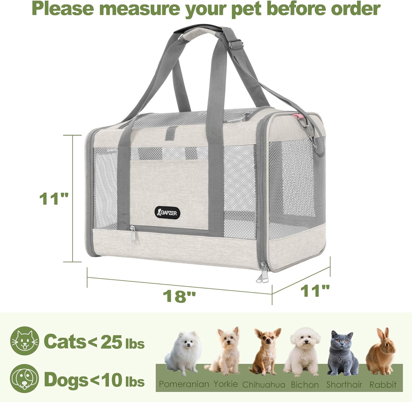 Cat Carrier American Airline Approved 18x11x11, Top Opening Sturdy Soft Pet Carrying Bag See Through, Mini Dog Hard Bottom Crate Kennel Case, 4-Side-Ventilation Mesh Cage Toy Poodle Biege