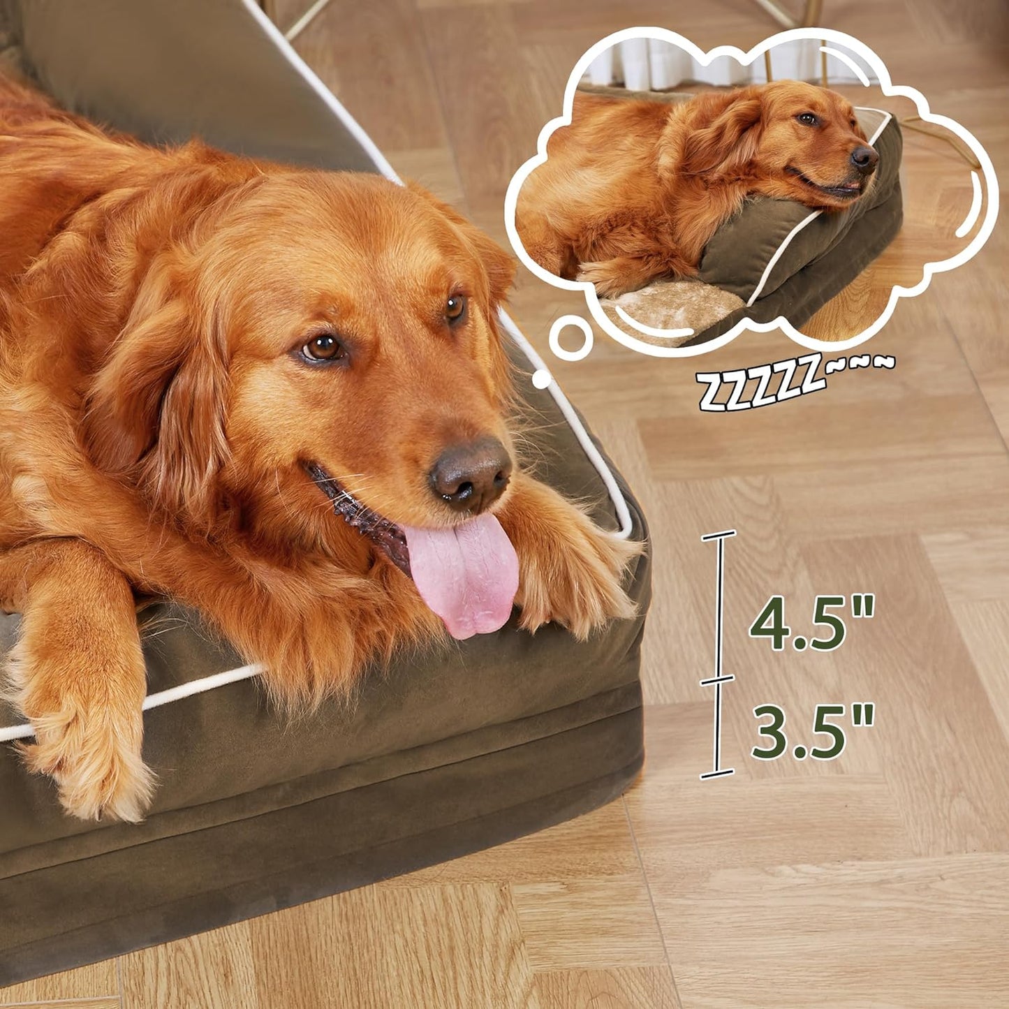 XXL Dog Bed with Bolsters, Waterproof Orthopedic Dogs Beds for Extra Large Dogs, Memory Foam XLarge Dog Beds with Removable Washable Cover, Nonskid Bottom (XX-Large,Brown)