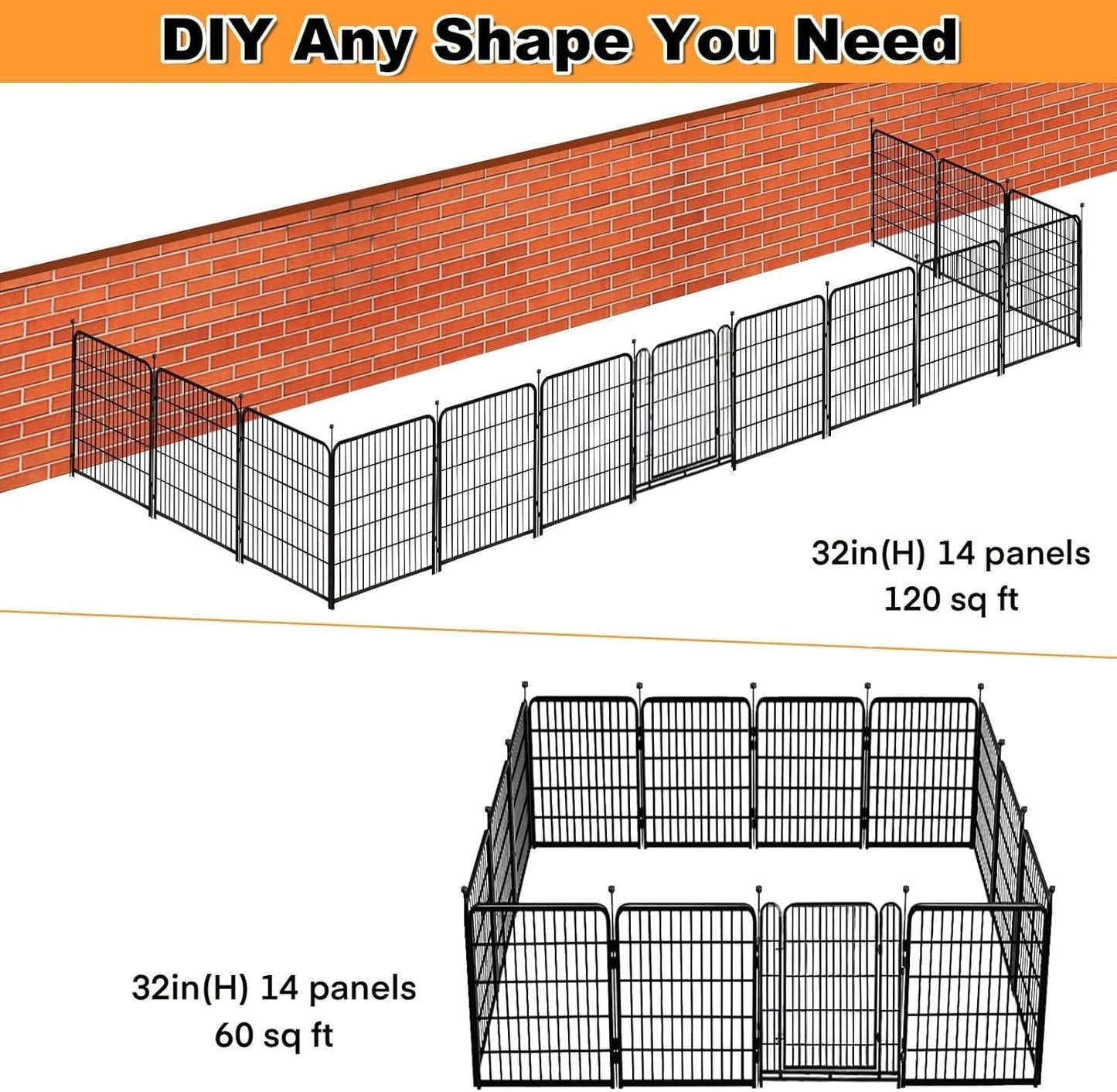 Tall Garden Fence, 32 in(H) Dog Fence Outdoor for Yard. 12 Panels Total 26.6 Ft(L) Puppy Playpen, Suitable for Indoor or Outdoor Use Play Pens for Puppys, Large Dog Pen, Fences for Garden