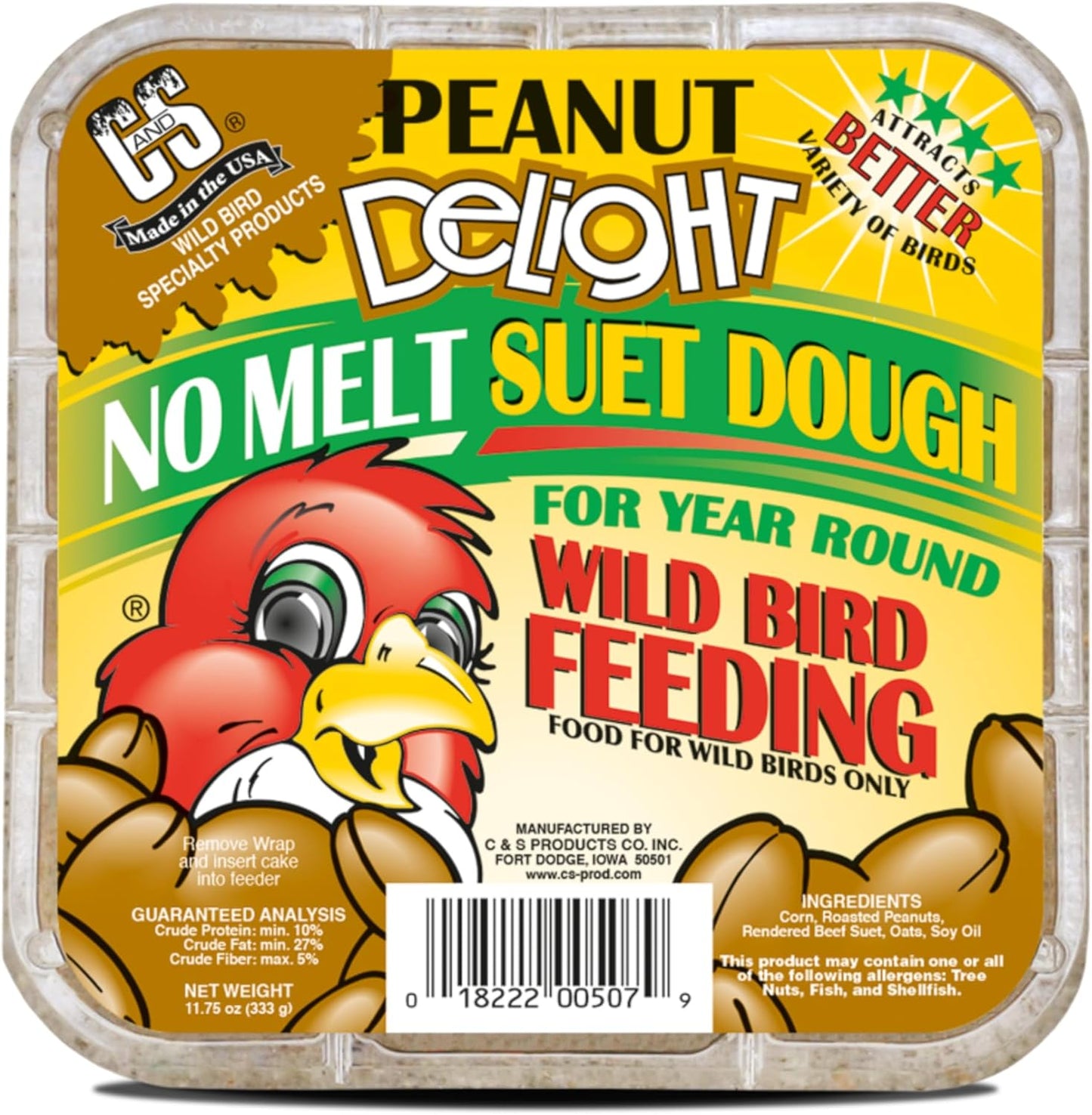 C&S Peanut Delight No Melt Suet Dough 11.75 Ounces, 8 Pack