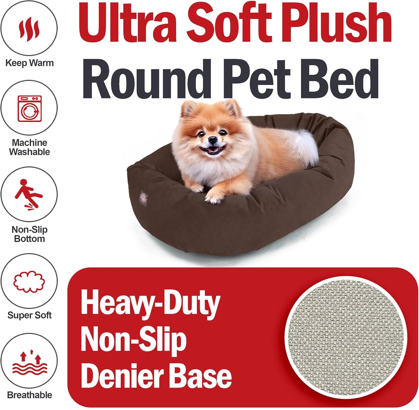 Majestic Pet 24 Inch Suede Shredded Memory Foam Mix Calming Small Dog Bed Washable 24 x 19 x 7 (Inch) - Cozy Soft Round Donut Dog Bed with Spine for Head Support - Pet Bed Chocolate
