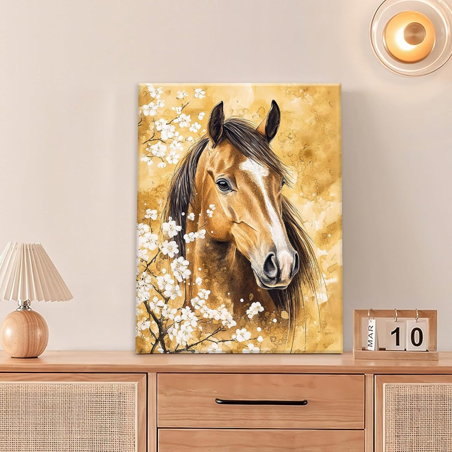 Horse Wall Art Canvas Rustic Horse Wall Decor Prints Framed Painting Farmhouse Flower Pictures Gifts Artwork for Bathroom Living Dining 12"x16"