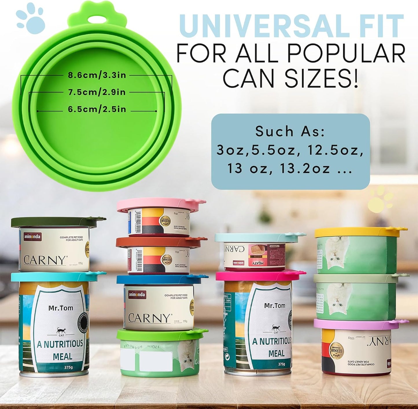 4 Pack Universal Pet Food Can Covers Lids - One fit 3 Standard Size Cans for Cats and Dogs Food Cans - Easy to Clean - Safe Silicone - Pastel Meadow