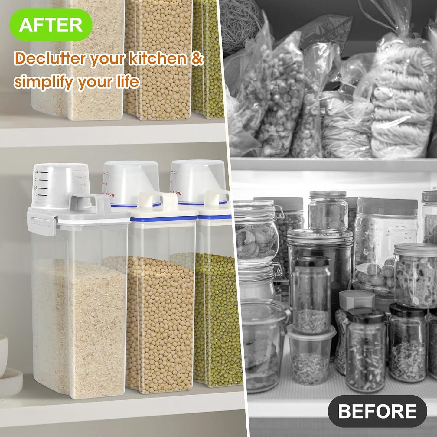 TBMax Rice Storage Container 2 Pack, Plastic Kitchen Pantry Food Storage Container with Cup, Small Pet Dog Cat Food Container Dispenser