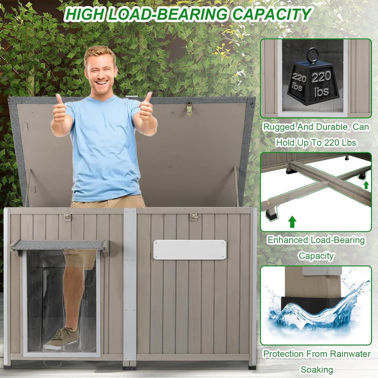 Dog House Outdoor Weatherproof & Wooden Dog Kennel with Chew-Proof Iron Frame，Removable Floor, Adjustable Vent Window, Easy Assembly for Large and Extra-Large Dogs 55.1" D x 33.1" W x 34.8" H