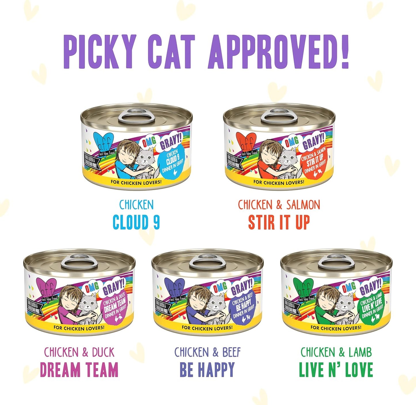 Weruva B.F.F. OMG - Best Feline Friend Oh My Gravy, Yahoo Yellows Variety Pack, 2.8oz Can (Pack of 12)