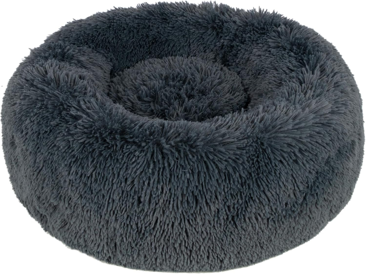 Best Pet Supplies Round Donut Dog Bed with Plush Faux Fur Fabric, Calming, Anti-Anxiety Cushion for Indoor Pets, Slip-Resistant Base, Soft Ergonomic Support - Gray, 24x24x7''
