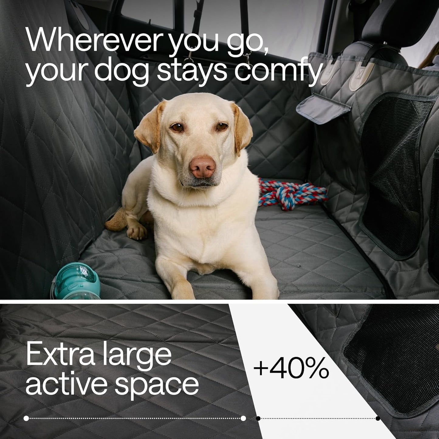 Waterproof Dog Car Seat Cover for Back Seat with Hard Bottom Inserts - Dog Hammock for Car, 600D, SUV, and Trucks - Pet Car Seat Covers - Backseat Extender for Dogs with 2 Storage Pockets, Mesh Window