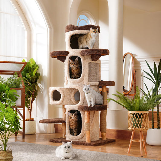 69.69'' Modern Cat Tree for Indoor Cats Large Adult, Luxury Cat Tower with Scratching Post, Multi Level Spacious Condo, Heavy Duty Kitty House, Sturdy Cat Activity Center for Large Cat