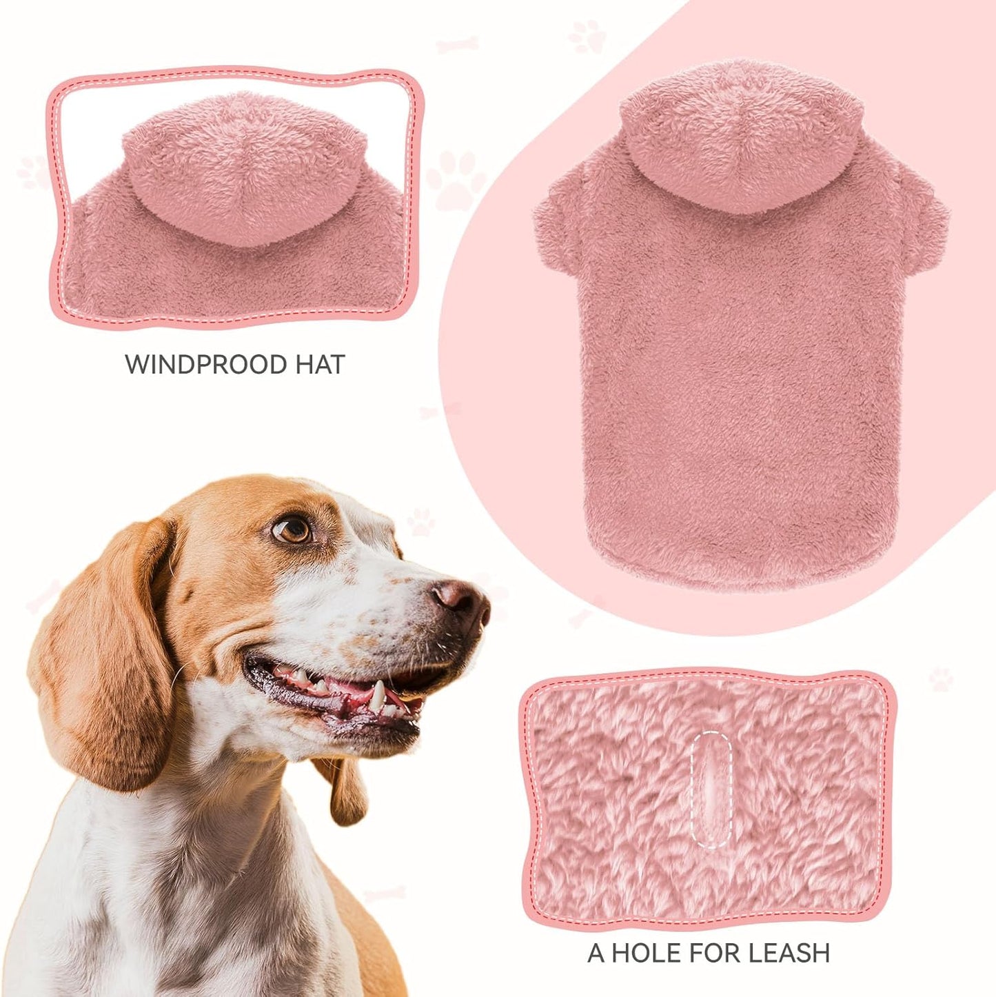 Fuzzy Dog Sweaters for Large Dogs Dog Hoodie Soft Double-Sided Plush Fleece Pet Sweater Clothes Coats Pet Hoodie Sherpa Hooded Sweatshirt(Pink-XL)