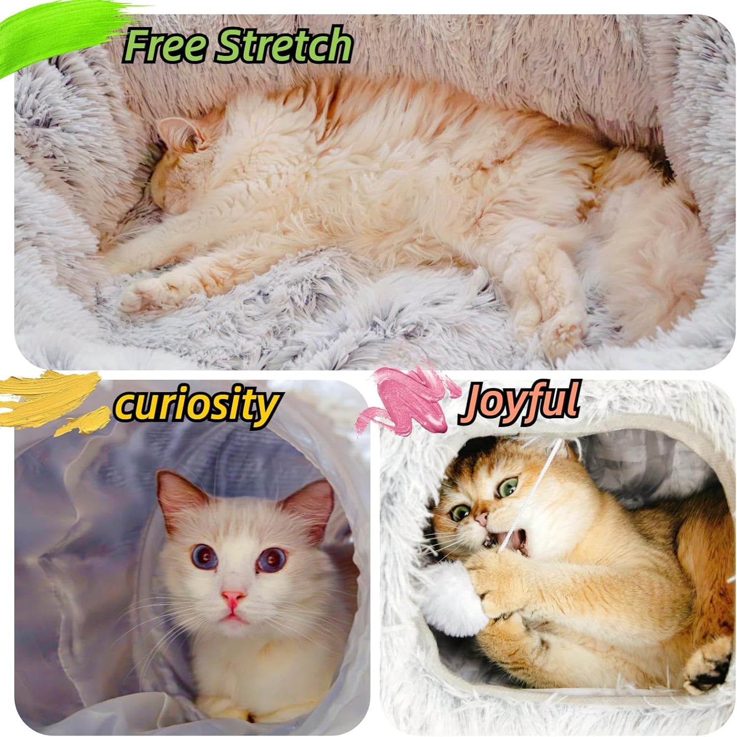 XxingSheep Extra Large Cat Tunnel Bed for Indoor Cats Peekaboo Cat Cave Donut with Center Mat