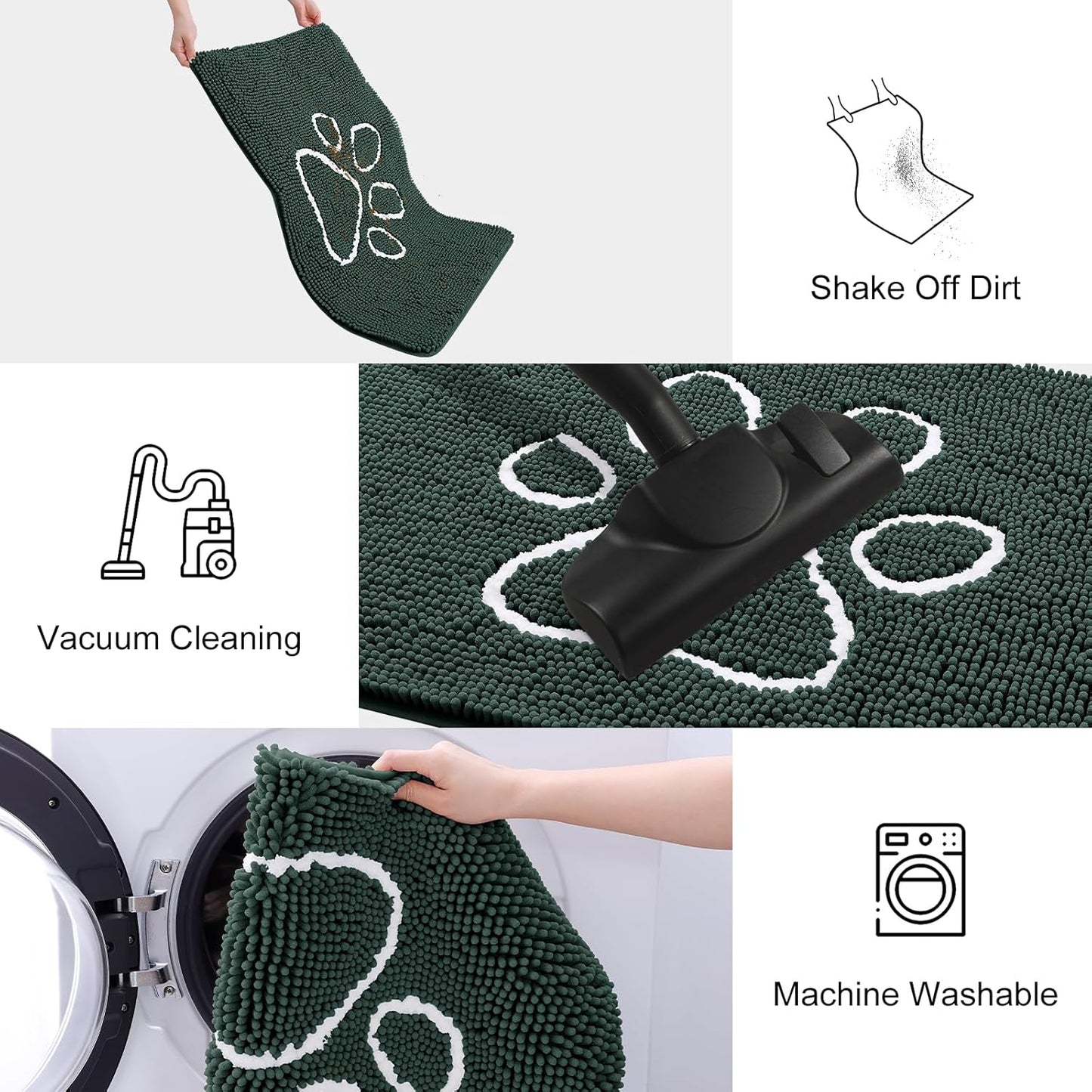 Smiry Dog Door Mat for Muddy Paws, Absorbent Dirt Trapper Non Slip Quick Dry Washable Chenille Mat for Mud Dogs, Entry Rug for Indoor and Outdoor (59x35 Inches, Green)