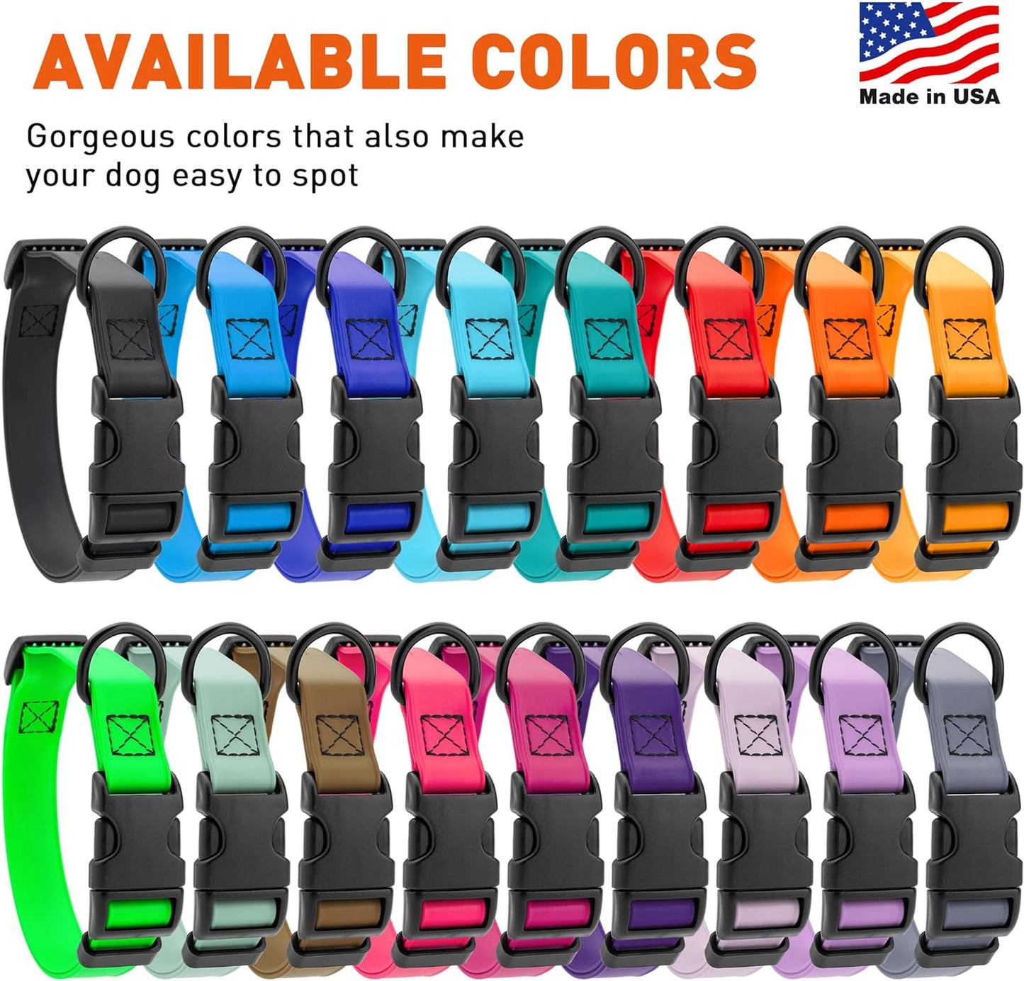 Dogline Biothane Waterproof Dog Collar with Quick Release Buckle Strong Coated Nylon Webbing with Odor- Proof for Easy Care Easy to Clean Fits Small Medium Large Dogs, Tangerine Orange 3/4" W 12-19" L