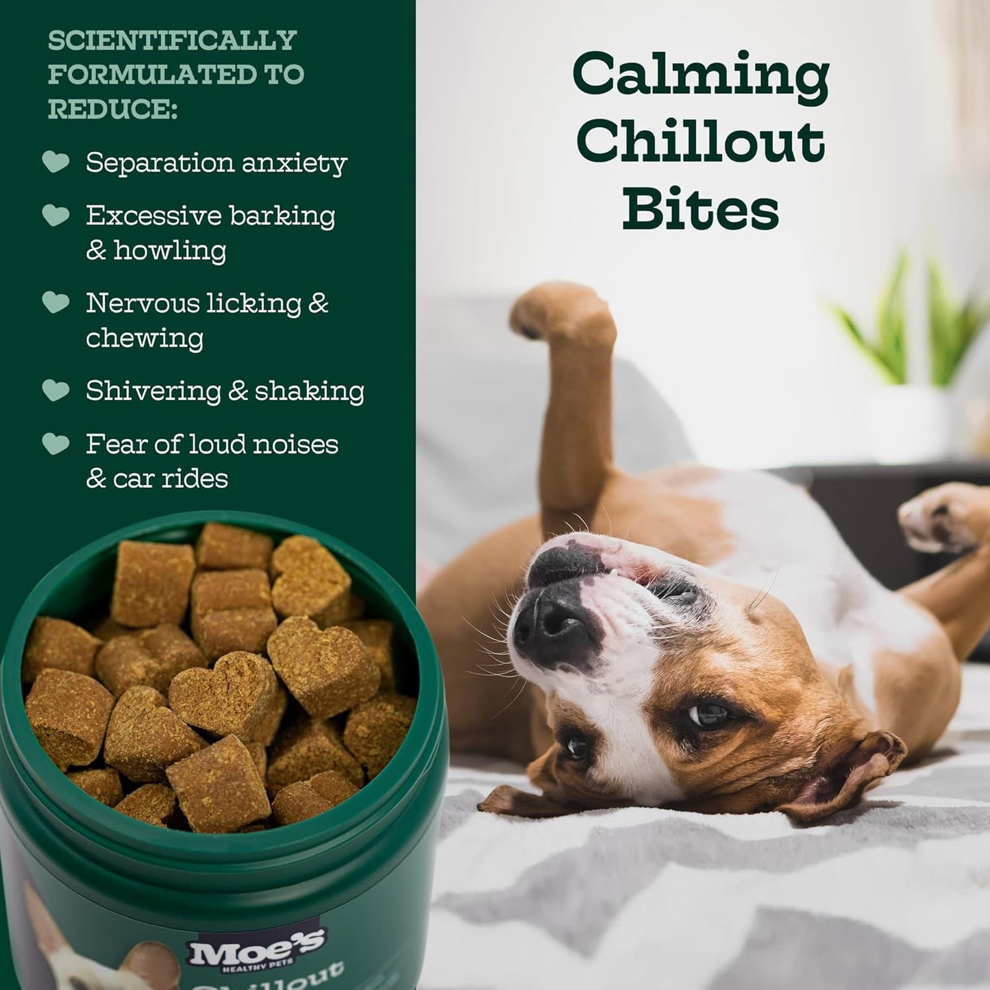 Moe’s Calming Chews for Dogs 90ct – Natural Anxiety Relief with Hemp, Chamomile, and Tryptophan – Calming Dog Treats for Separation, Fireworks, Travel and Storms (Chicken)