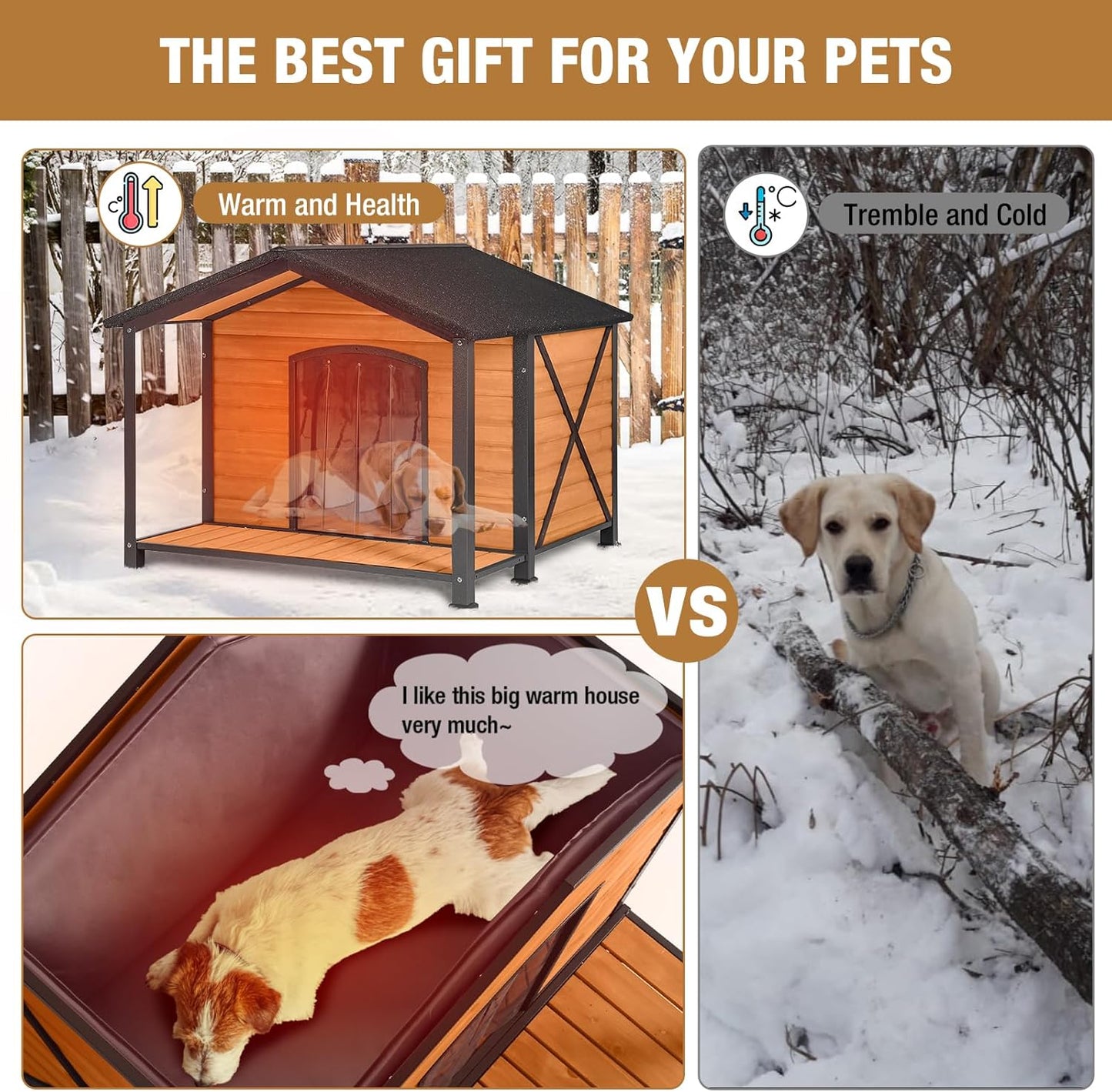 Extra Large Dog House Outdoor & Indoor, Insulated Liner Dog Kennel Weatherproof for Winter, 6 Sides All-Round Foam with Strong Metal Chew Proof Frame, for Small Medium Large Dogs