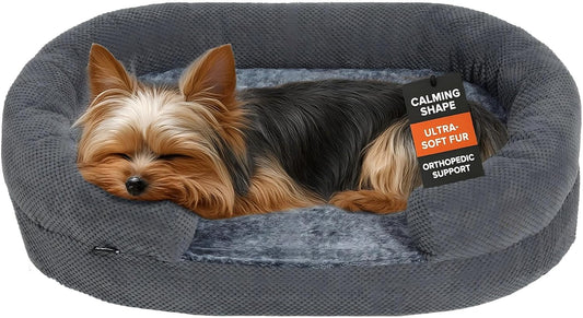 Donut Dog Bed for Small Dogs, 28" Orthopedic Pet Sofa with Egg Crate Foam, Washable Cover & Non-Slip Bottom, Cozy Cat Couch with Bolstered Sides, Grey (28")