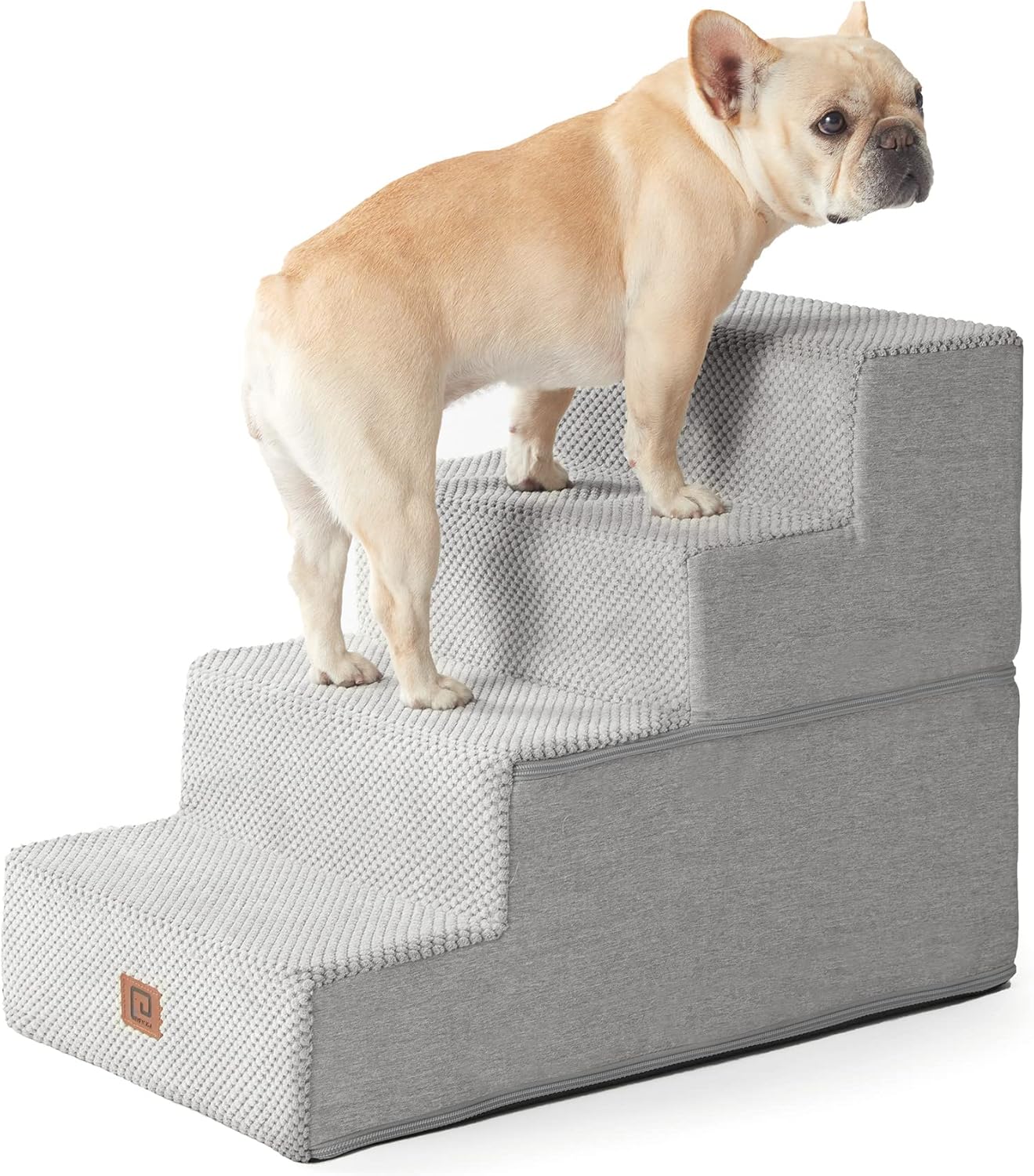 EHEYCIGA Dog Stairs for Bed 18" H, 4-Step Dog Steps for High Bed, Pet Steps for Small Dogs and Cats, Non-Slip Balanced Pet Ramp Indoor, Light Grey