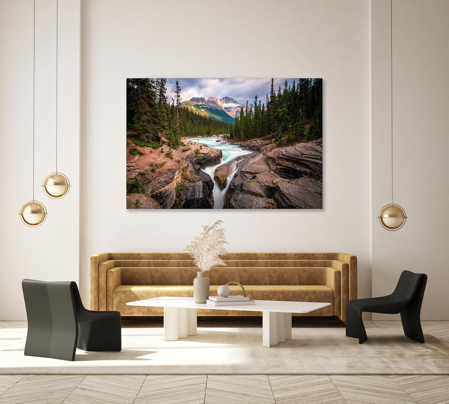 Nature Wall Art Prints - Ocean Forest Mountain Lake Canvas Landscapes - Small to Extra Large Living Room Bedroom Kitchen Bathroom Décor (Mountain River Waterfall, 31L" x 47W")