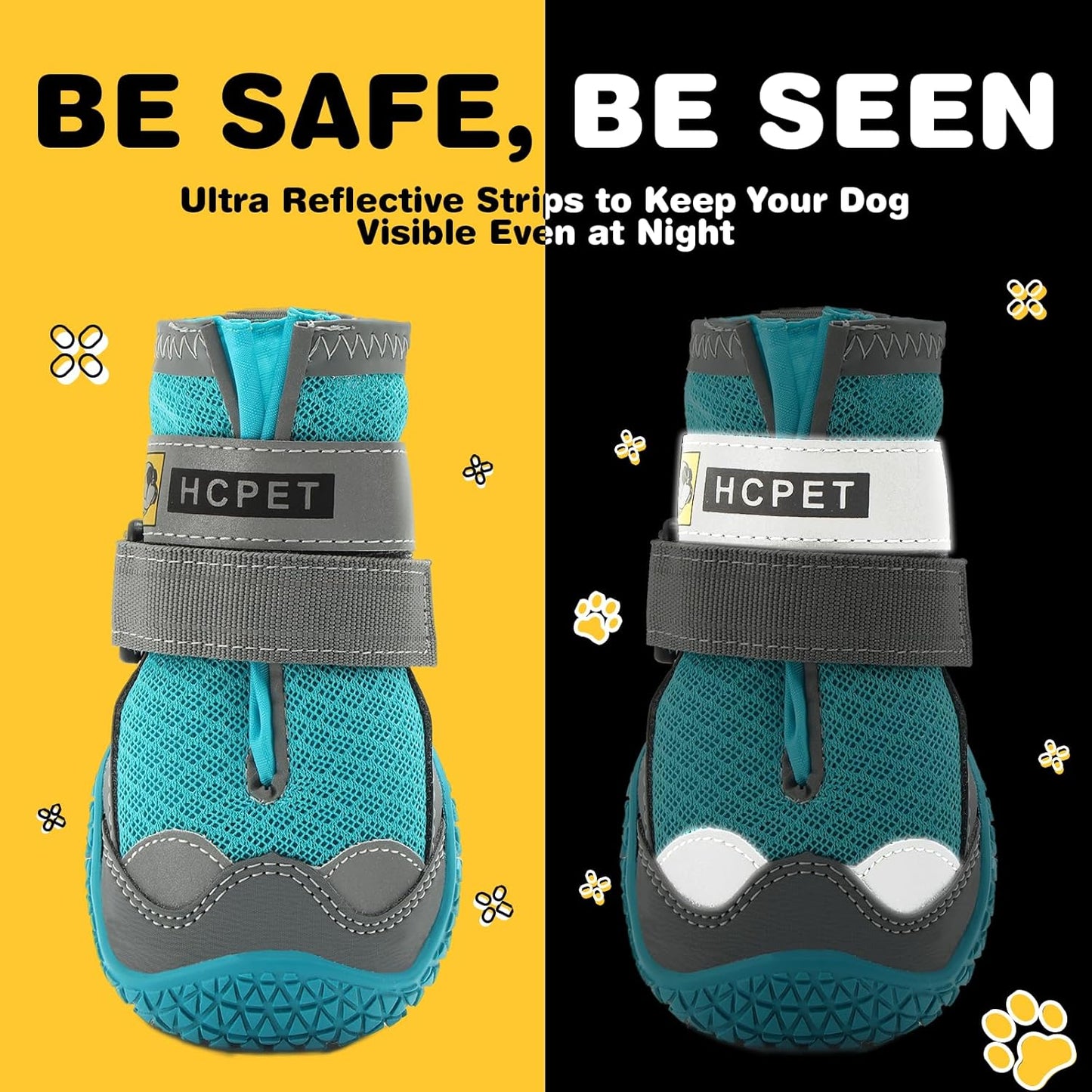 Hcpet Dog Shoes for Large Dogs, Breathable Dog Booties for Small Medium Dogs, Anti-Slip Dog Boots & Paw Protectors for Hot Pavement Winter Snow Hiking with Reflective Straps Blue Size 7