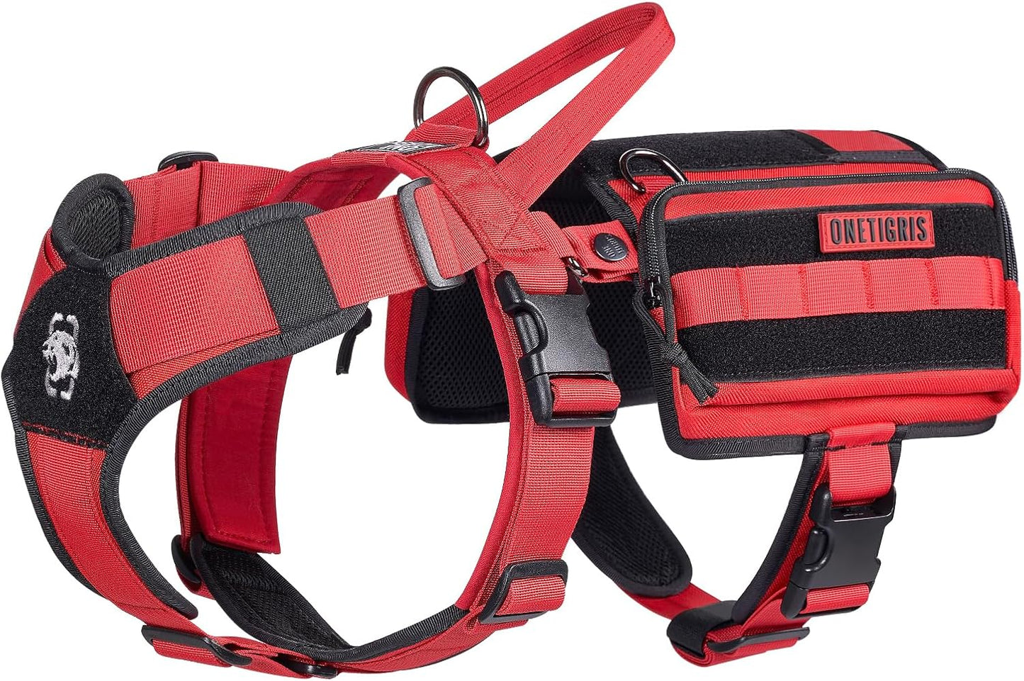 OneTigris Service Dog Vest Harness, Service Dog Cape Guardian Dog Backpack Harness with Pouches Dog Saddle Bag for Small Medium and Large Dogs (Red, M)