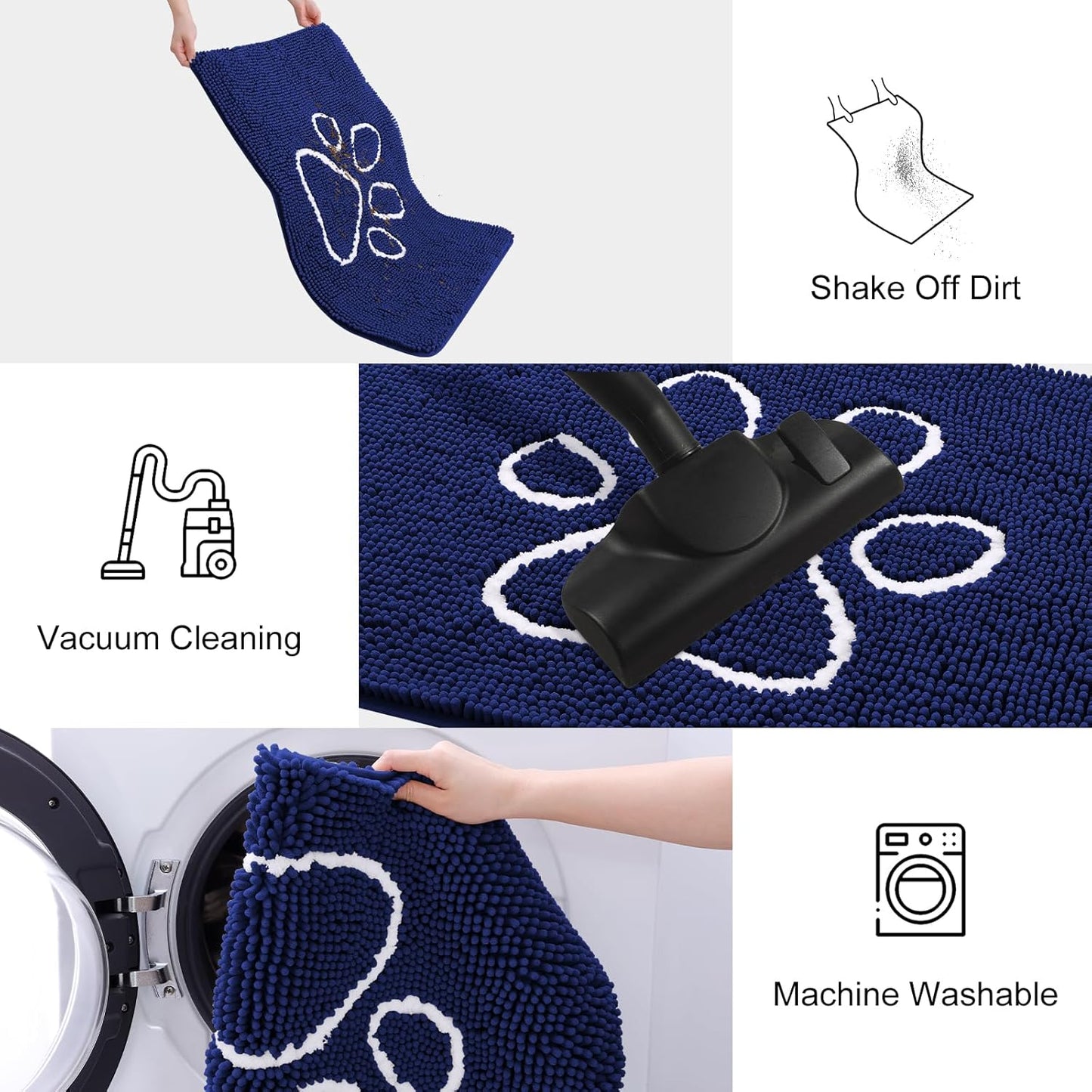 Smiry Dog Door Mat for Muddy Paws, Absorbent Dirt Trapper Non Slip Quick Dry Washable Chenille Mat for Mud Dogs, Entry Rug for Indoor and Outdoor (36x24 Inches, Navy Blue)