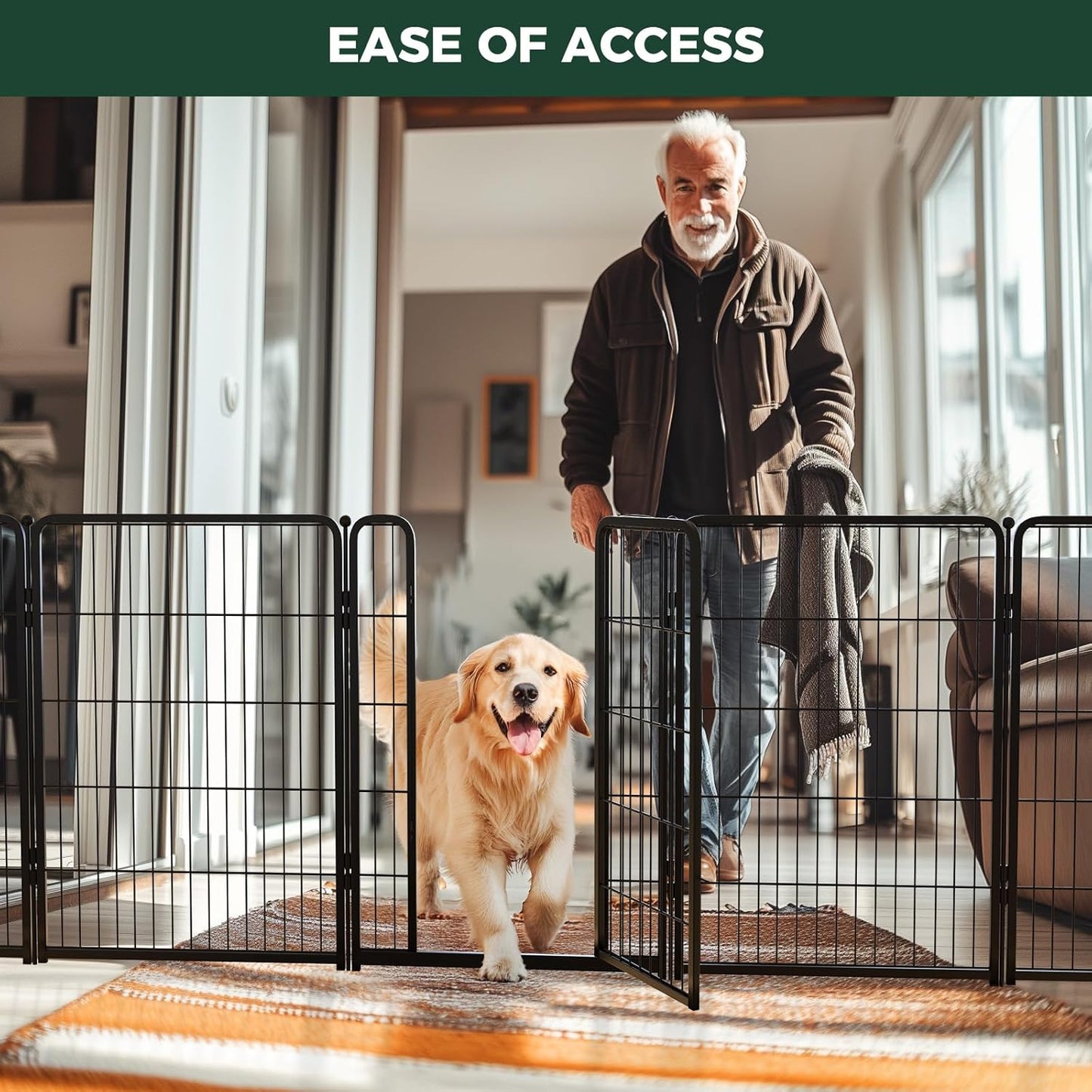 FXW Homeplus Unleashed Indoor Dog Playpen - Stress-Free and Safe Play, Heavy Duty 40 Inch 6 Wire Panels Dog Pen for Medium and Large Dogs, Black│Patented