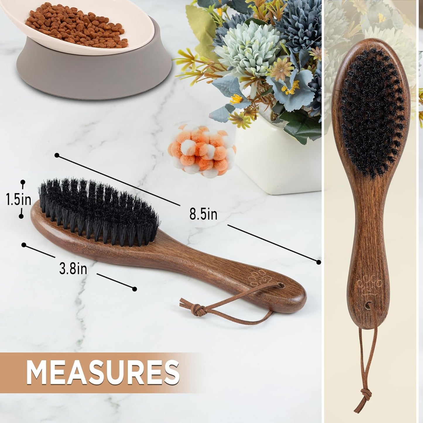 Takavu Boar Bristle Cat Hair Brush, Gentle Grooming Brush with Natural Bristles and Wooden Handle for Sensitive Skin, Pet Cleaning Supplies Keeping Your Cat's Fur Hair Coat Healthy and Shiny
